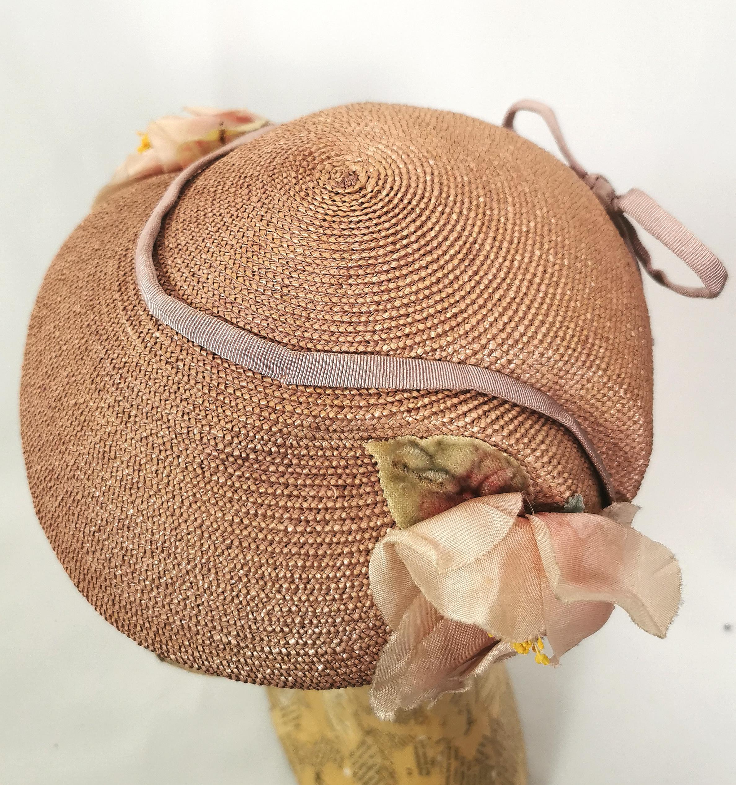 Vintage 1950s ladies sisal flower hat, Marten model  2