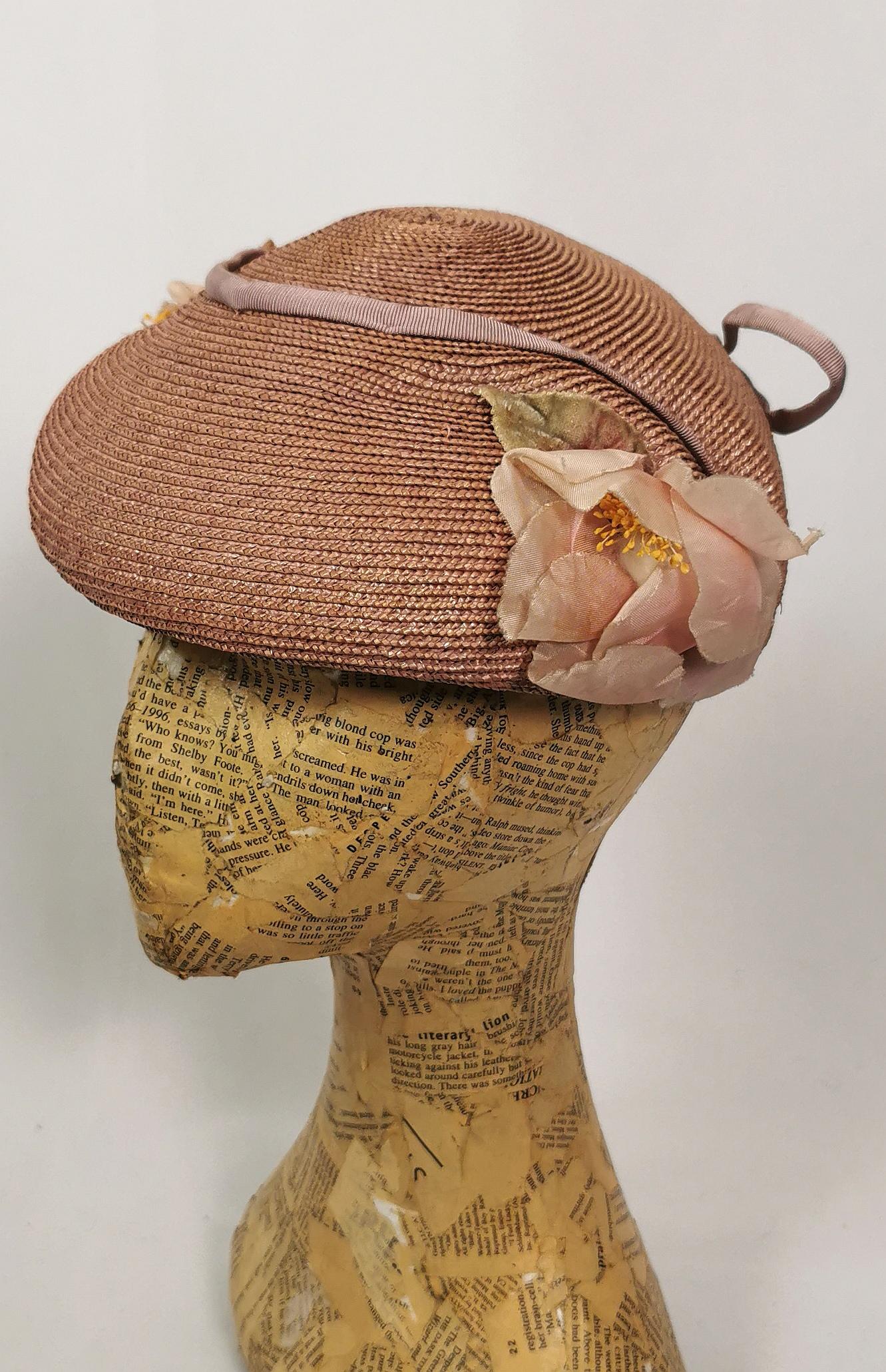 Vintage 1950s ladies sisal flower hat, Marten model  3