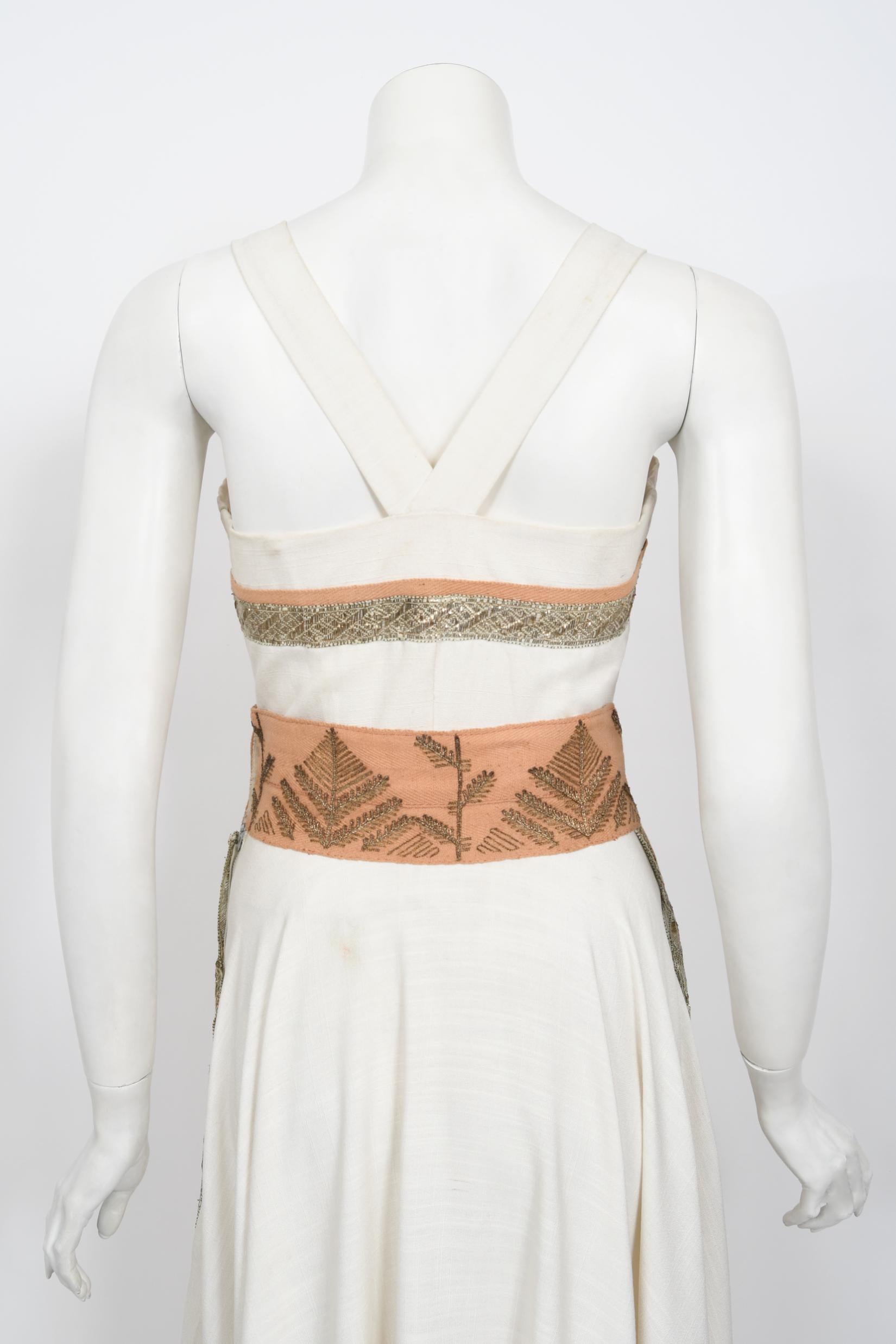 Vintage 1950's Lanvin Castillo Couture Metallic Embroidered Ivory Linen Gown Set 13