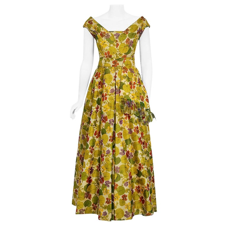 Vintage 1950's Lanvin Castillo Haute Couture Watercolor Floral Silk ...