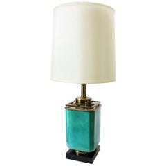 Vintage 1950s Large Turquoise and Brass Table Lamp by Edwin Cole for Stiffel