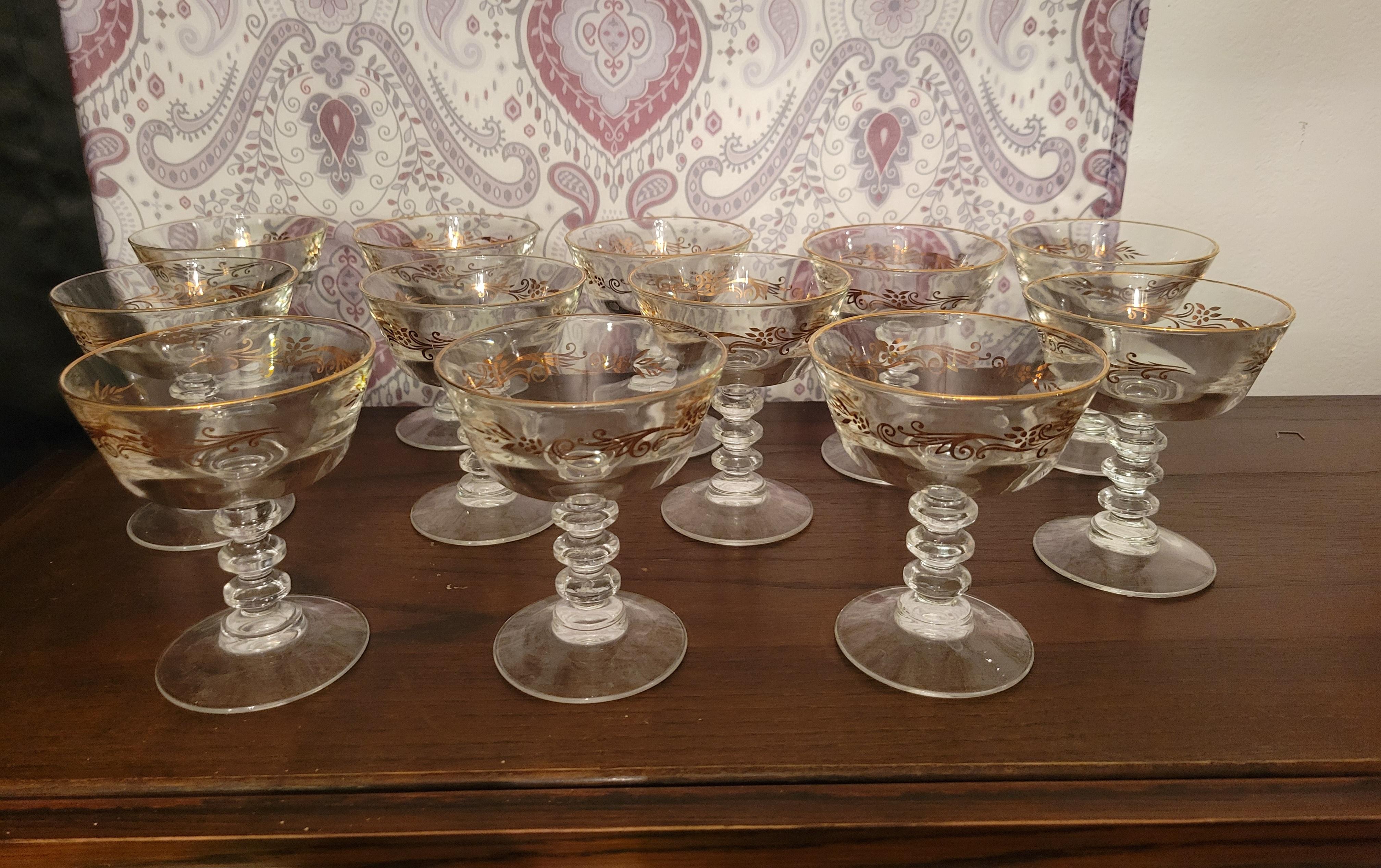 Glass 1950s, Lifetime 'Gold Crown' Champaign Coupe Set of 12.  For Sale