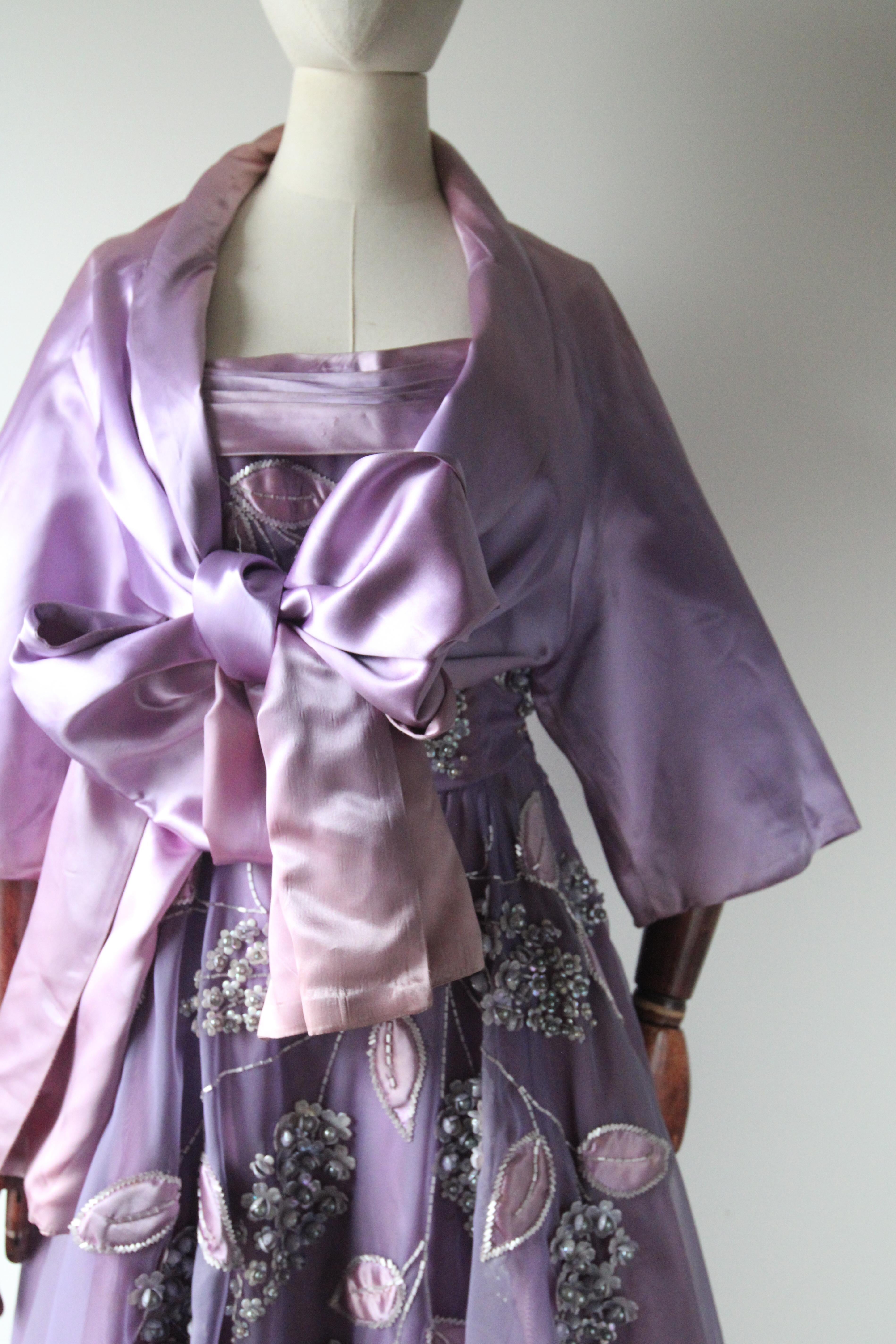 Vintage 1950's Lilac Beaded Floral Kleid und passende Jacke fünfziger Jahre UK 8 US 4 im Angebot 8
