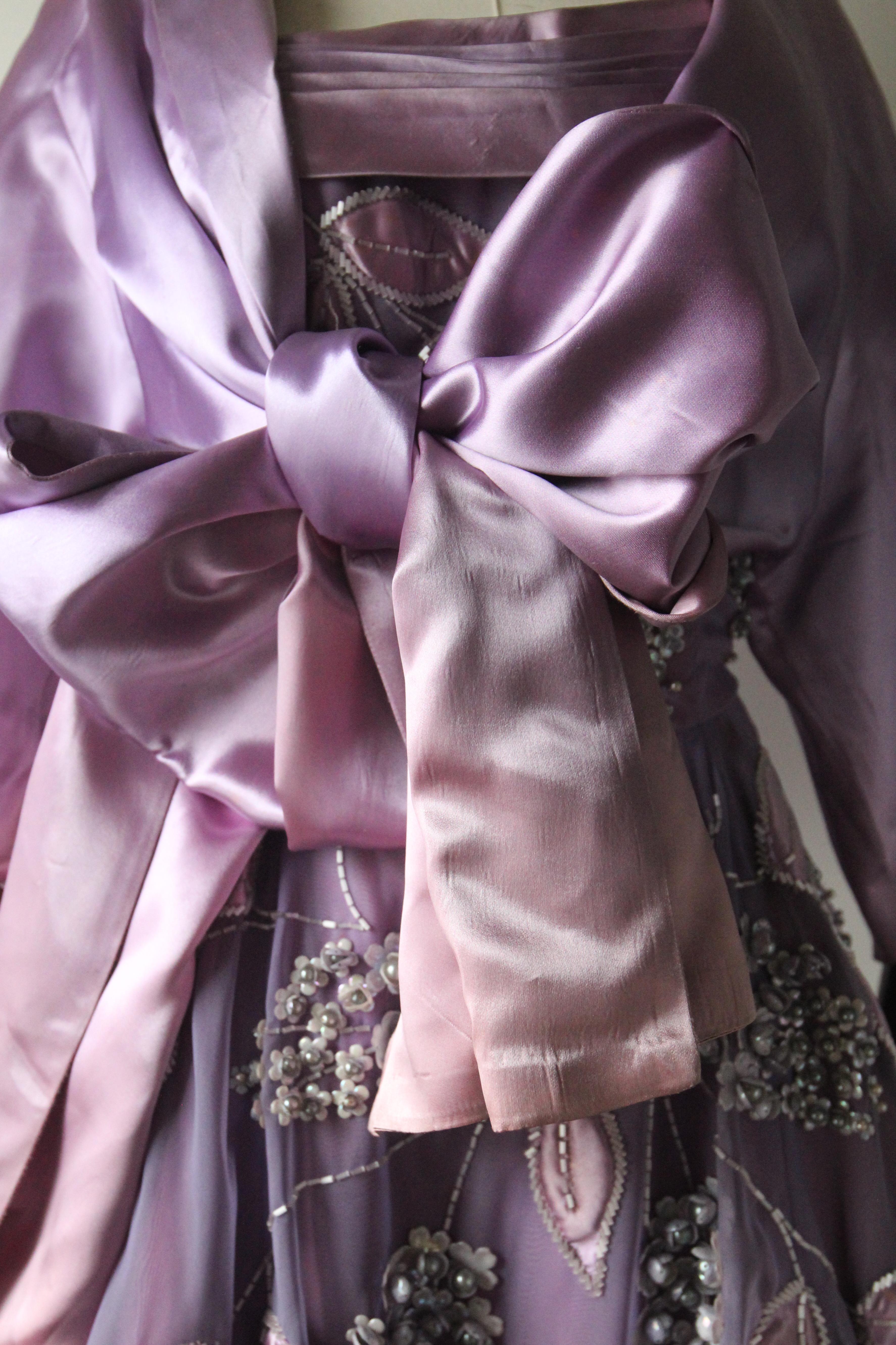 Vintage 1950's Lilac Beaded Floral Kleid und passende Jacke fünfziger Jahre UK 8 US 4 im Angebot 9