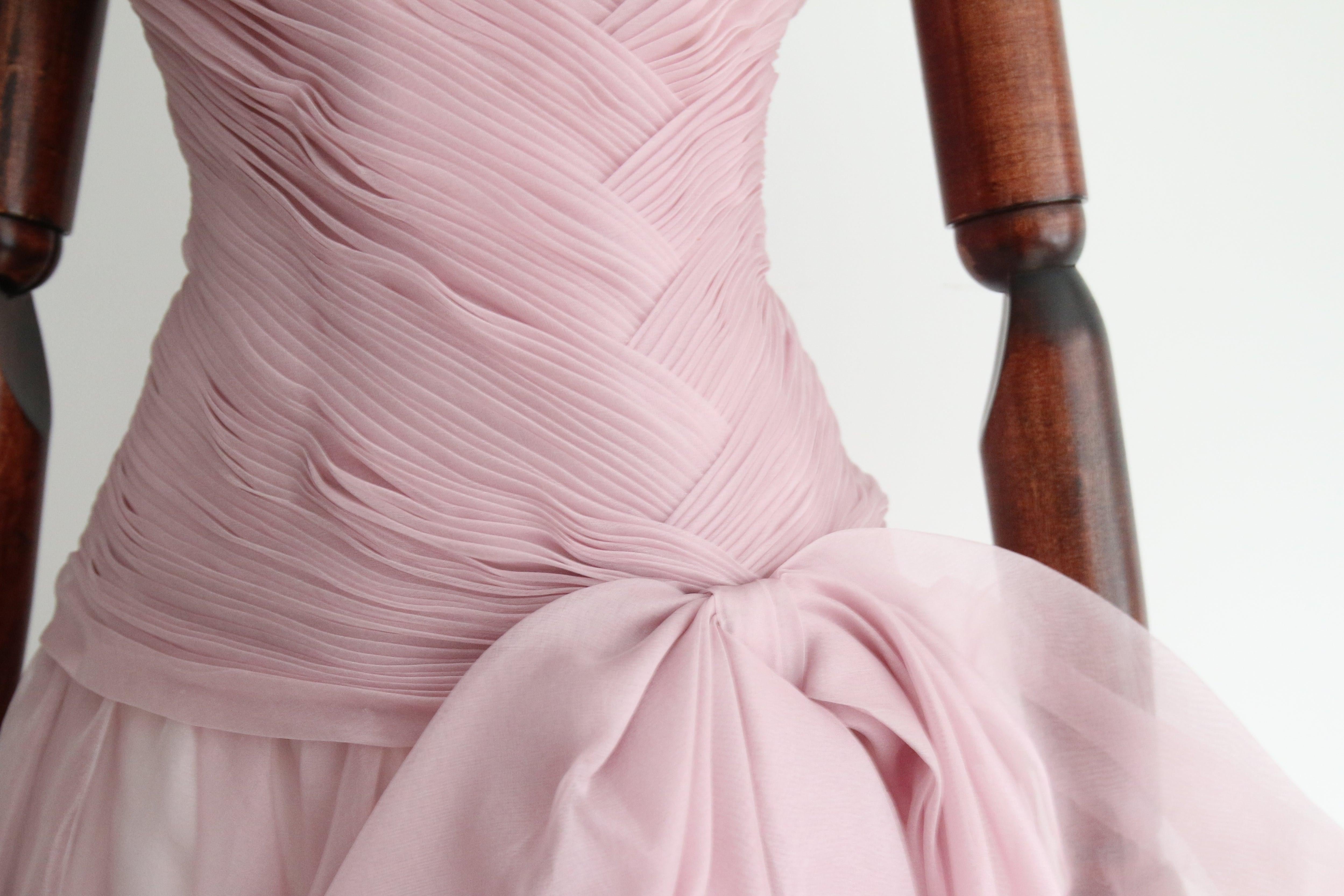Gray Vintage 1950's Lilac Silk Organza Pleated Evening Gown Evening dress UK 6 US 2