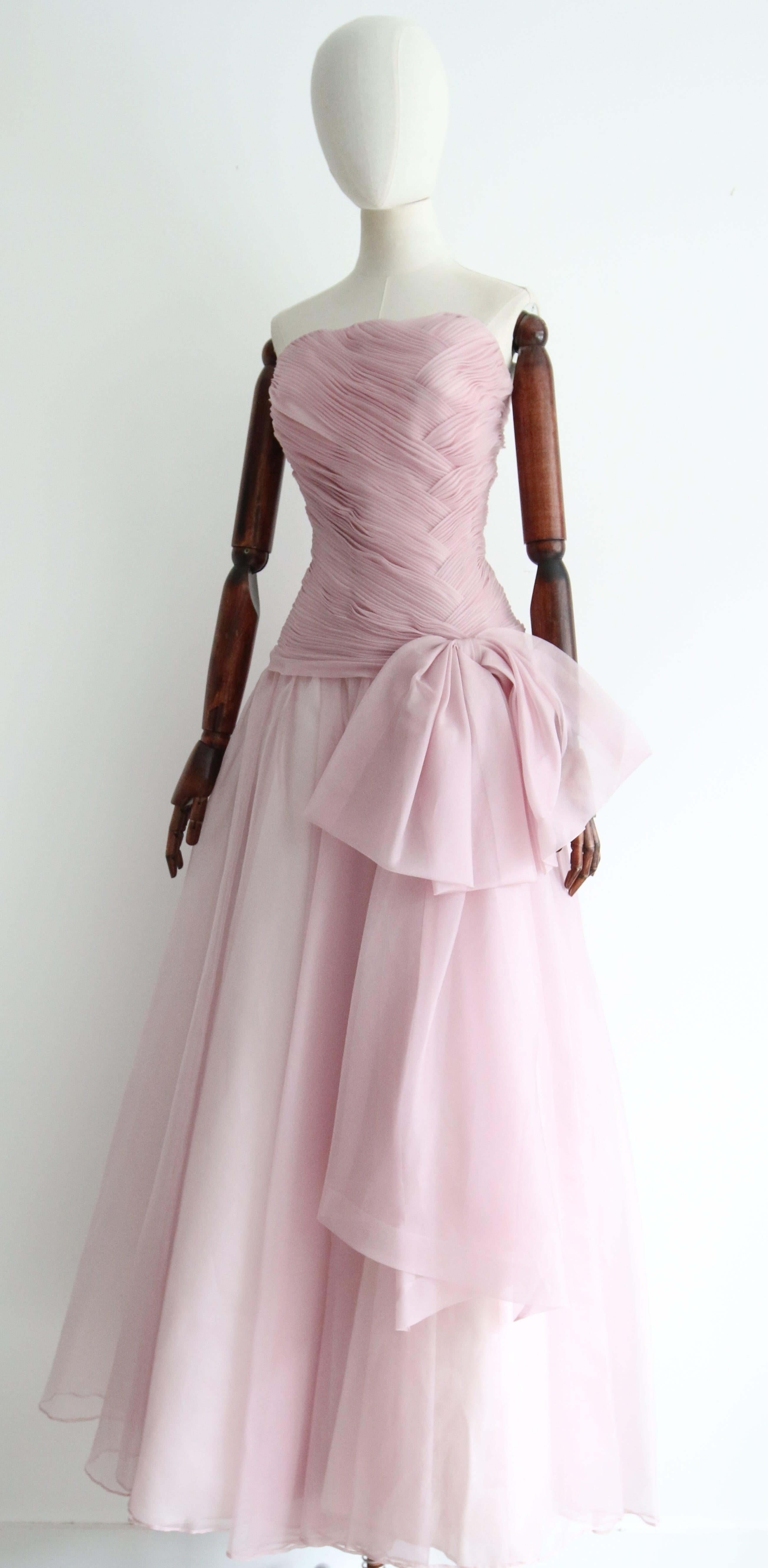 Vintage 1950's Lilac Silk Organza Pleated Evening Gown Evening dress UK 6 US 2 1