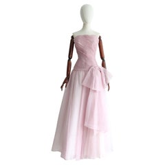 Vintage 1950's Lilac Silk Organza Pleated Evening Gown Evening dress UK 6 US 2