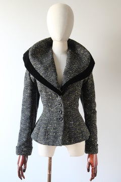 Vintage 1950's Lilli Ann jacket original 1950's speckled wool peplum UK 10 US 6