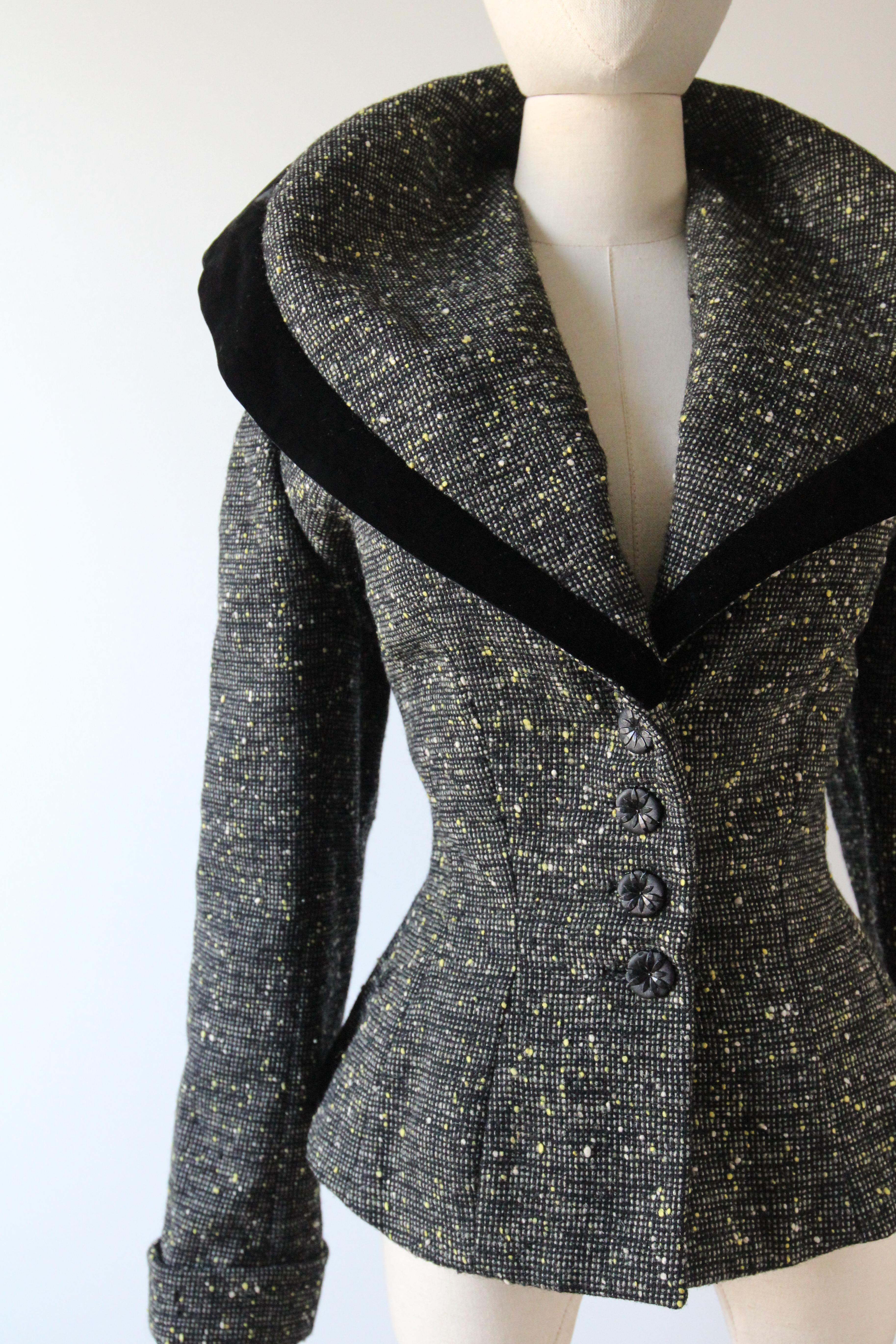 Black Vintage 1950's Lilli Ann jacket original 1950's speckled wool peplum UK 10 US 6