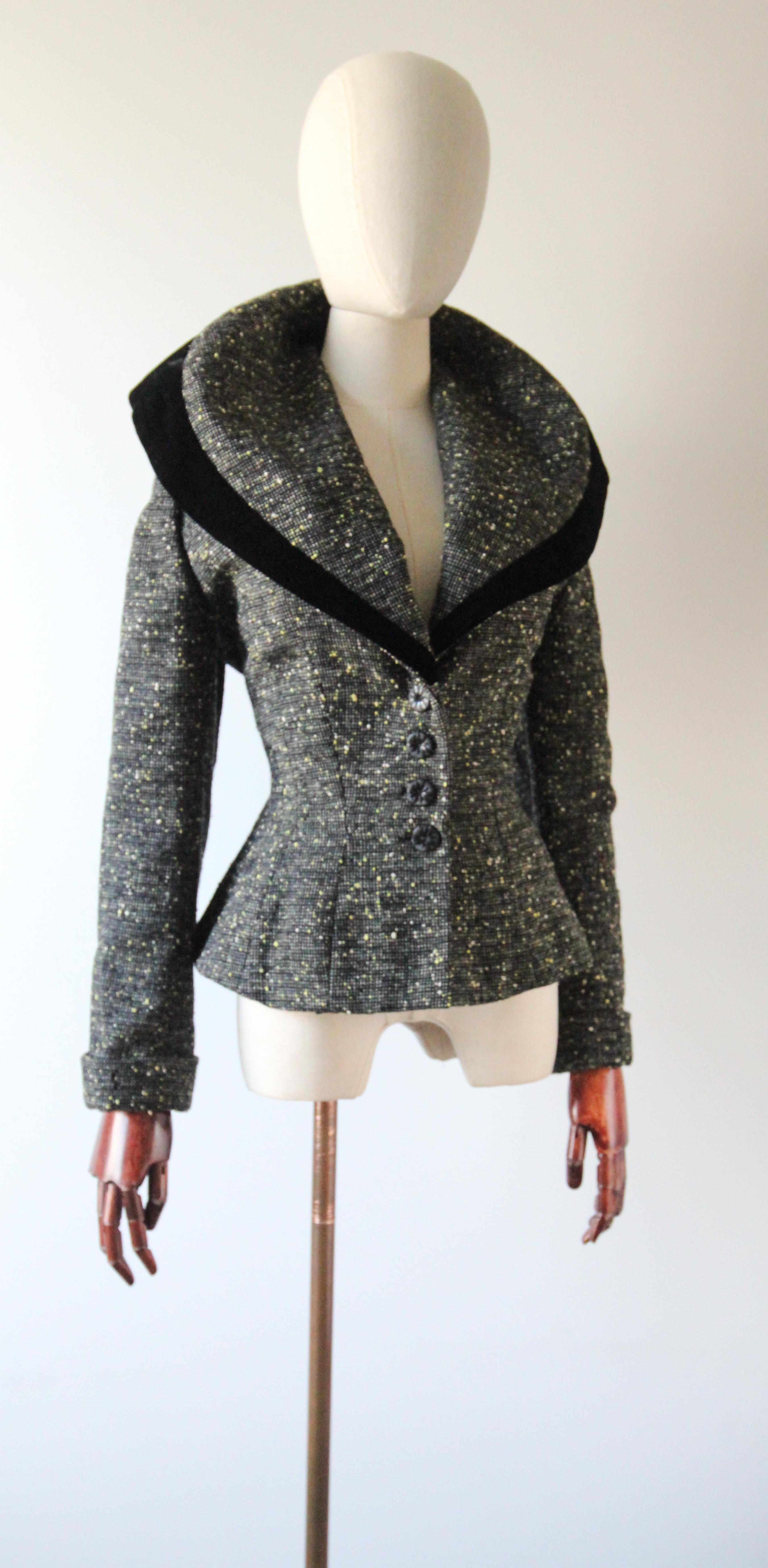 Vintage 1950's Lilli Ann jacket original 1950's speckled wool peplum UK 10 US 6 In Good Condition In Cheltenham, GB