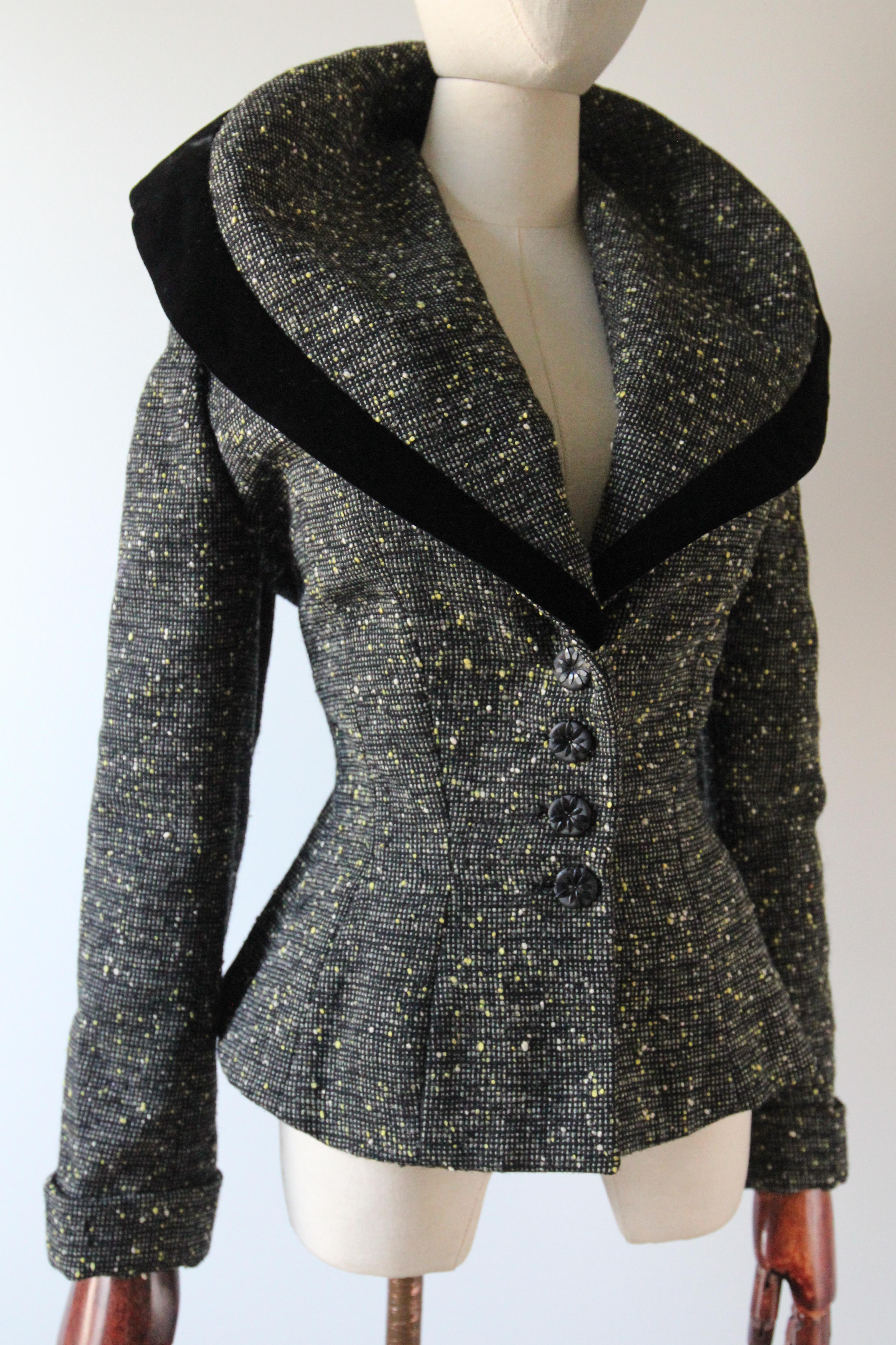 Women's or Men's Vintage 1950's Lilli Ann jacket original 1950's speckled wool peplum UK 10 US 6