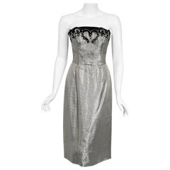 1950er Jahre Lilli Diamond Silber Lamé Perlen trägerloses Kleid und Swing Jacke