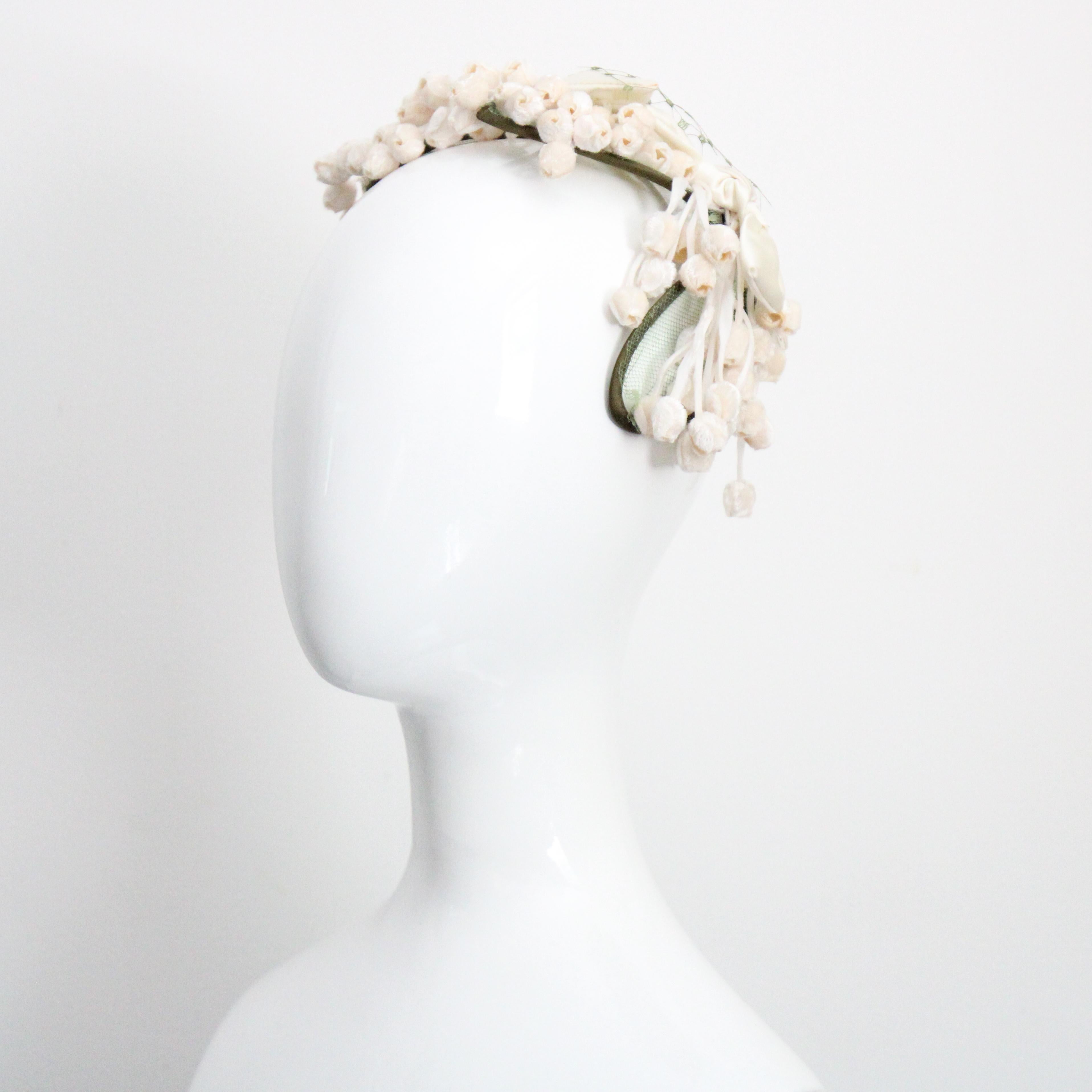 Women's or Men's Vintage 1950's Lily of the Valley silk velvet millinery flower hat 1950s hat