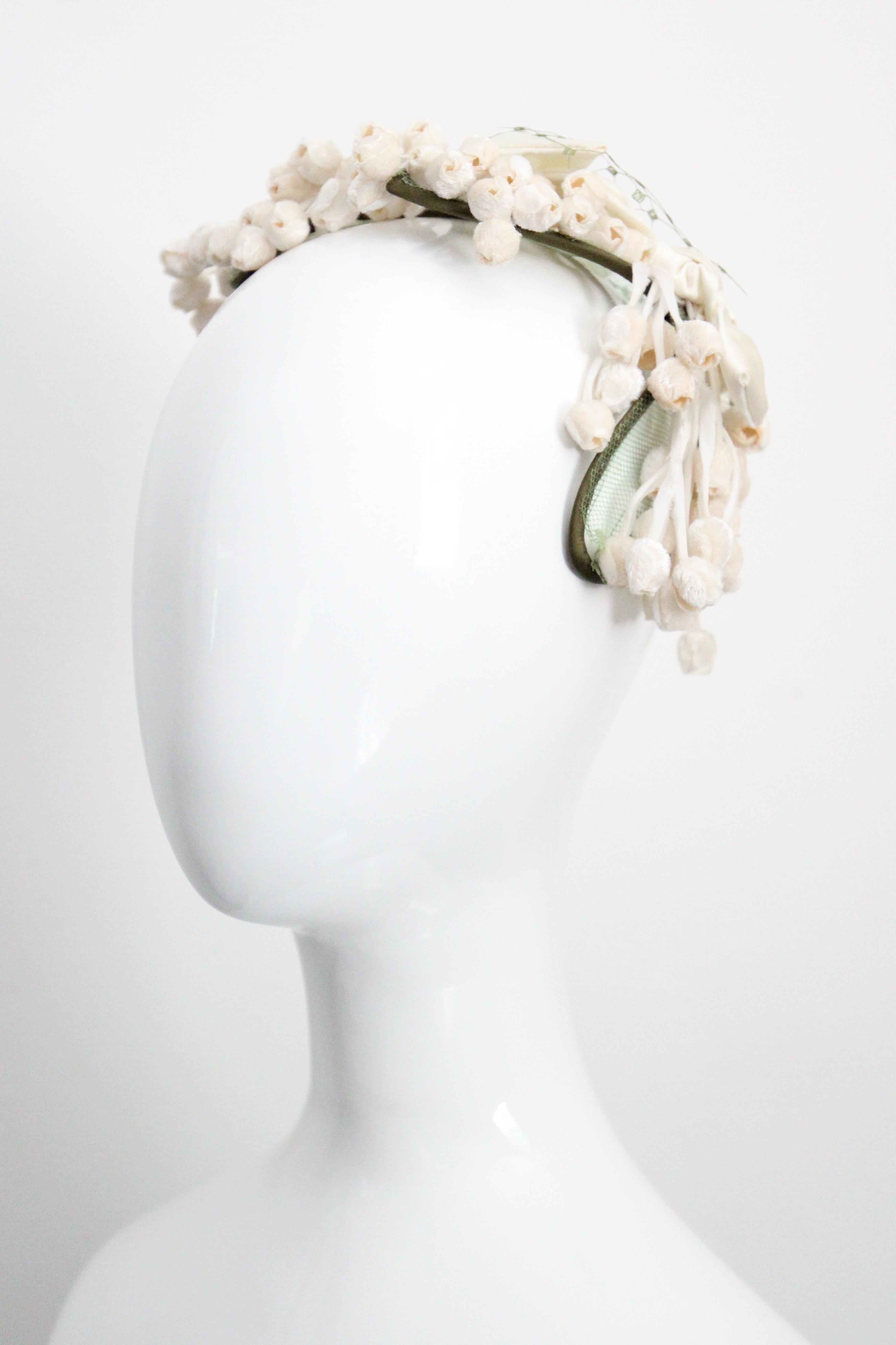 Vintage 1950's Lily of the Valley silk velvet millinery flower hat 1950s hat 1