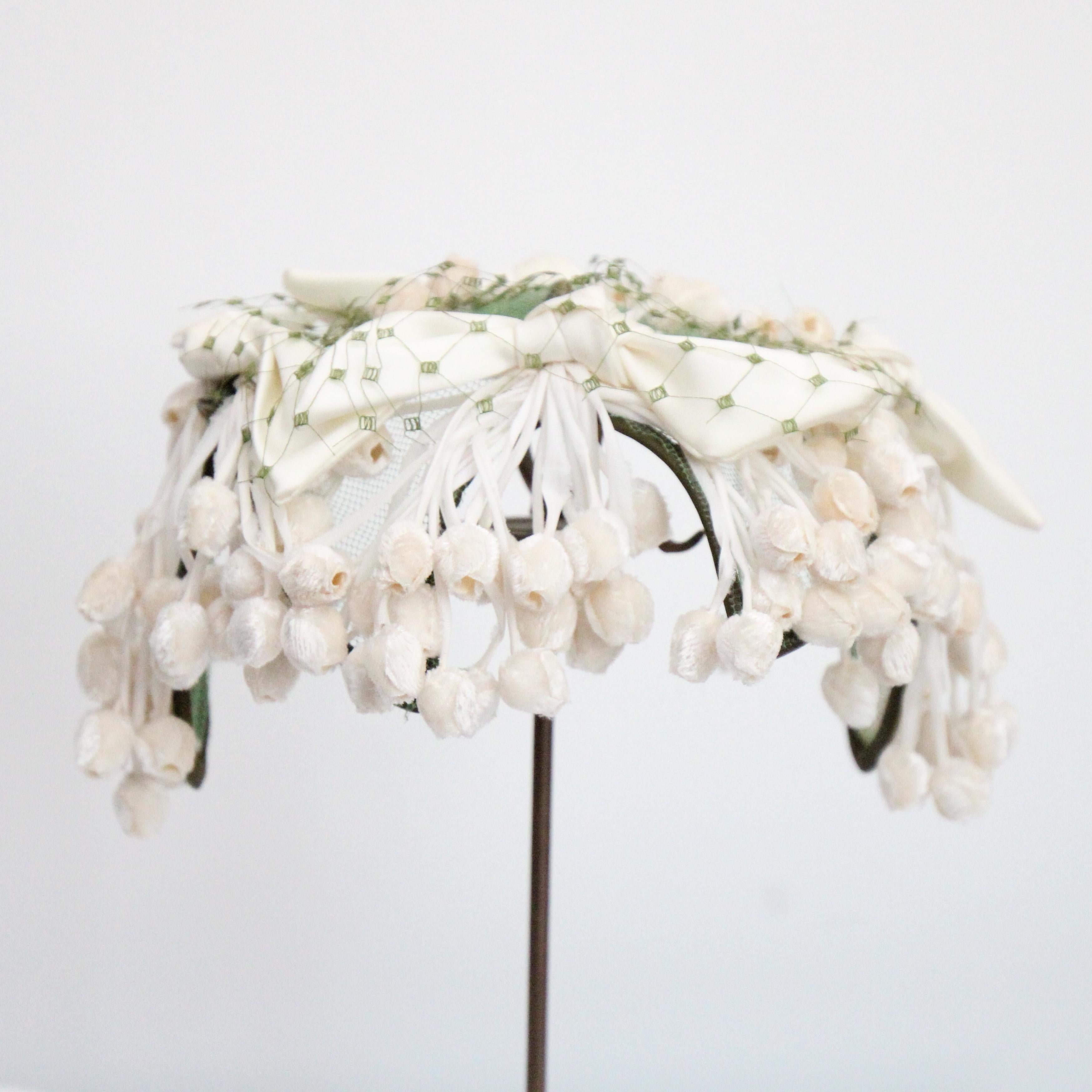 Vintage 1950's Lily of the Valley silk velvet millinery flower hat 1950s hat 2