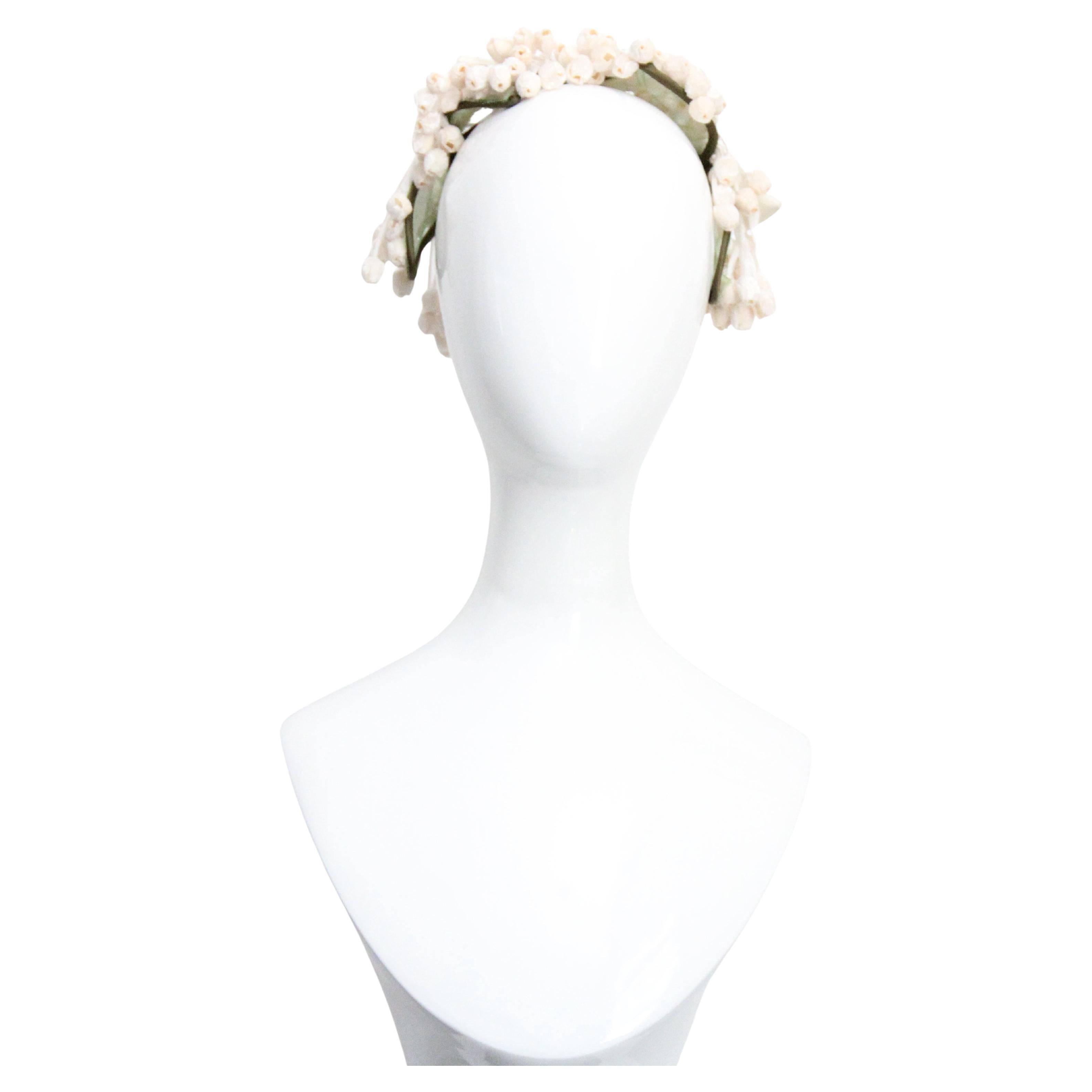 Vintage 1950's Lily of the Valley silk velvet millinery flower hat 1950s hat