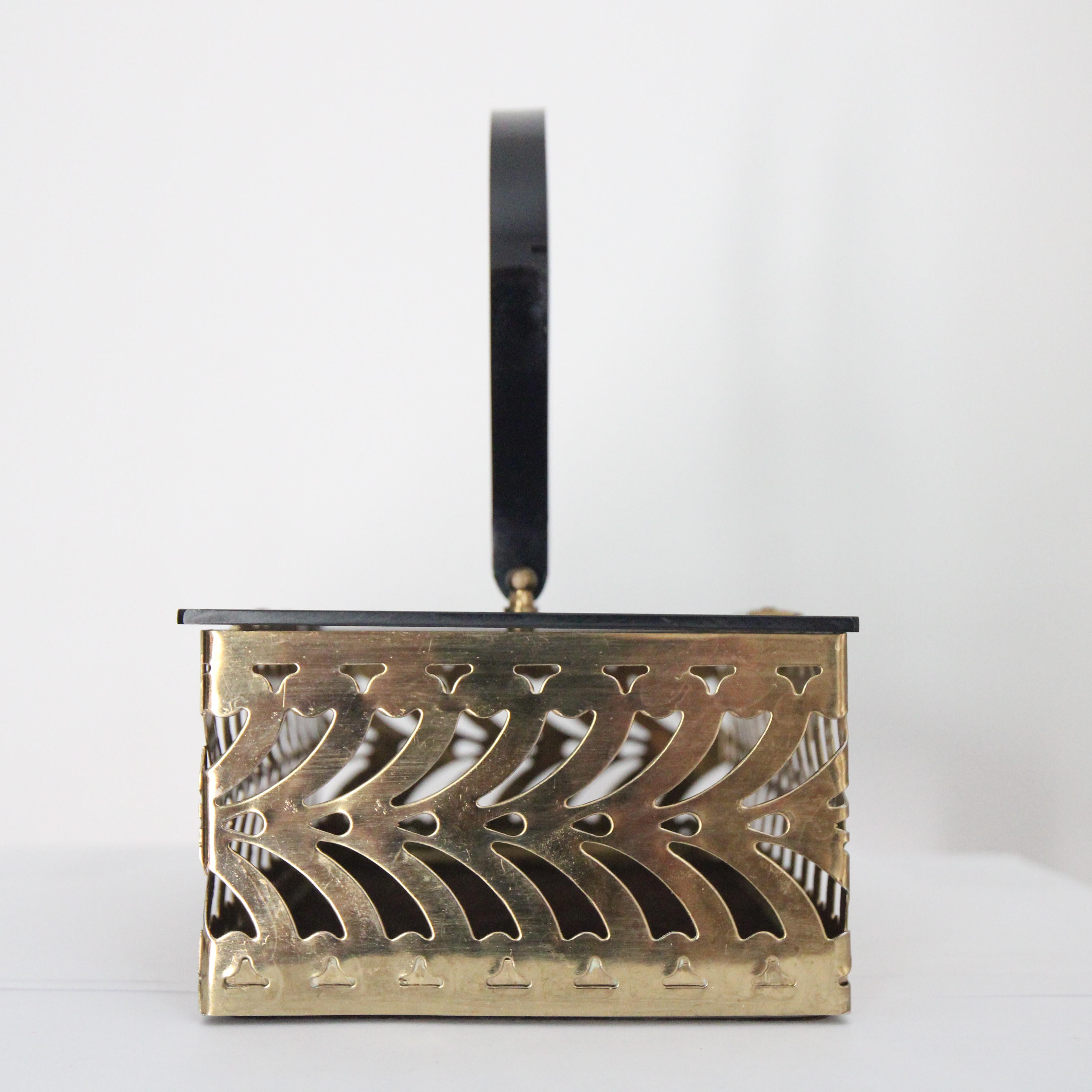 Women's or Men's Vintage 1950's Lucite and Brass filigree box bag vintage 1950s box bag gold For Sale