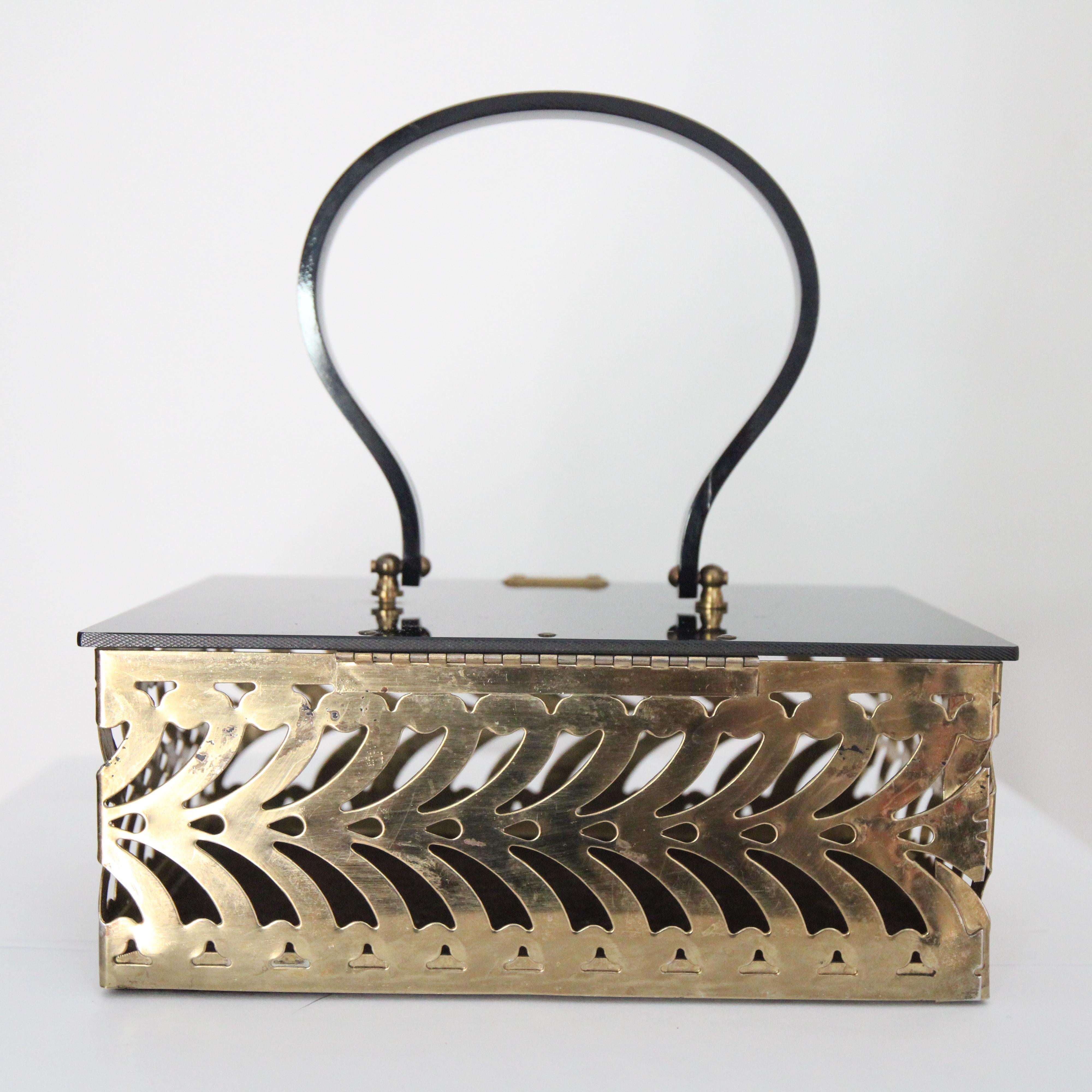 Vintage 1950's Lucite and Brass filigree box bag vintage 1950s box bag gold For Sale 1