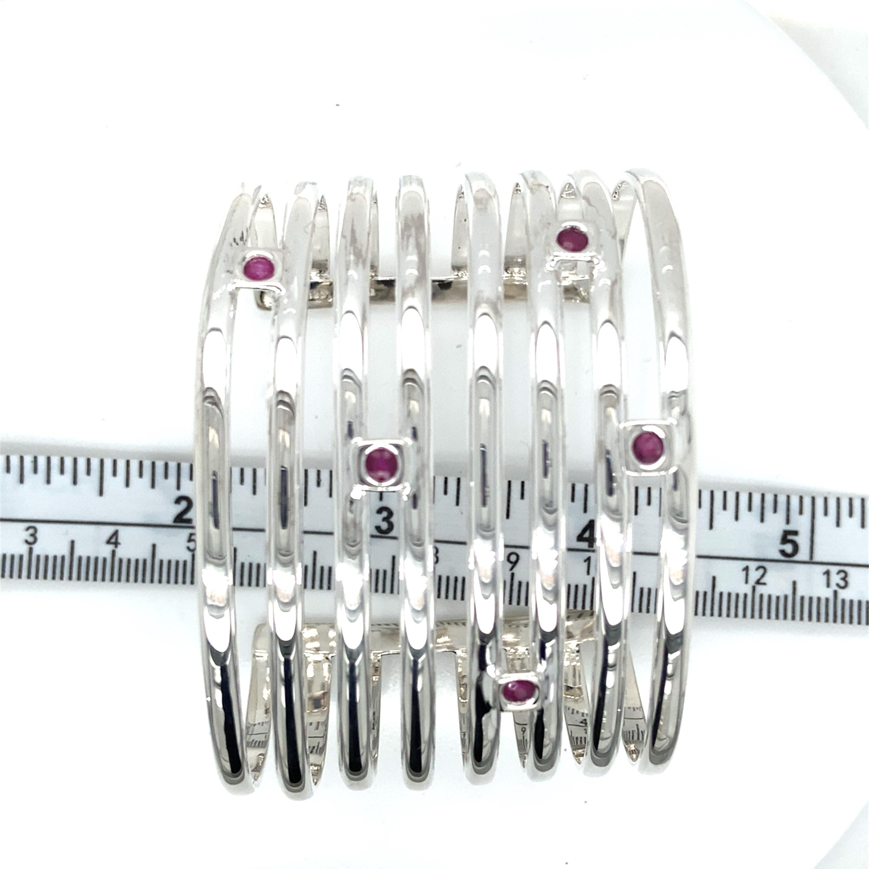 Vintage 1950s M598 Elle Ruby and Sterling Silver Cuff Bracelet In Good Condition For Sale In Towson, MD