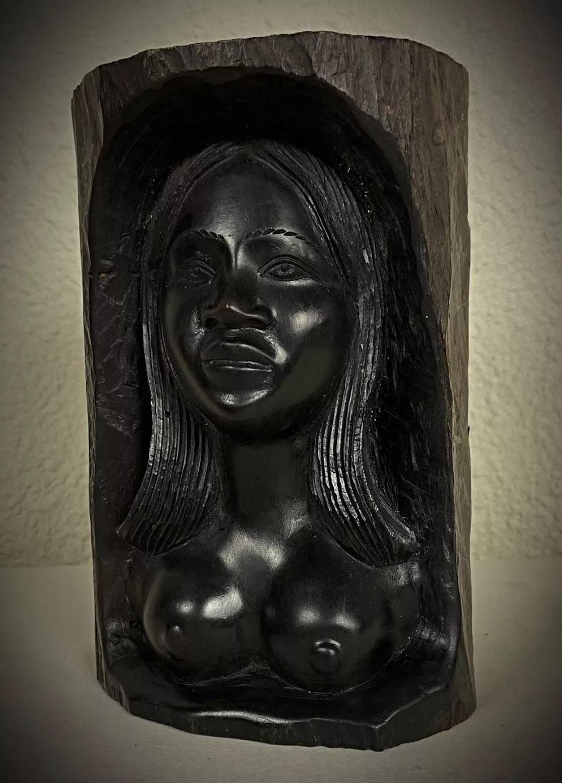 Rosewood Vintage 1950s Malagasy Hand-Carved Ebony Wood Sculpture – Nude Woman - 2Y413 For Sale