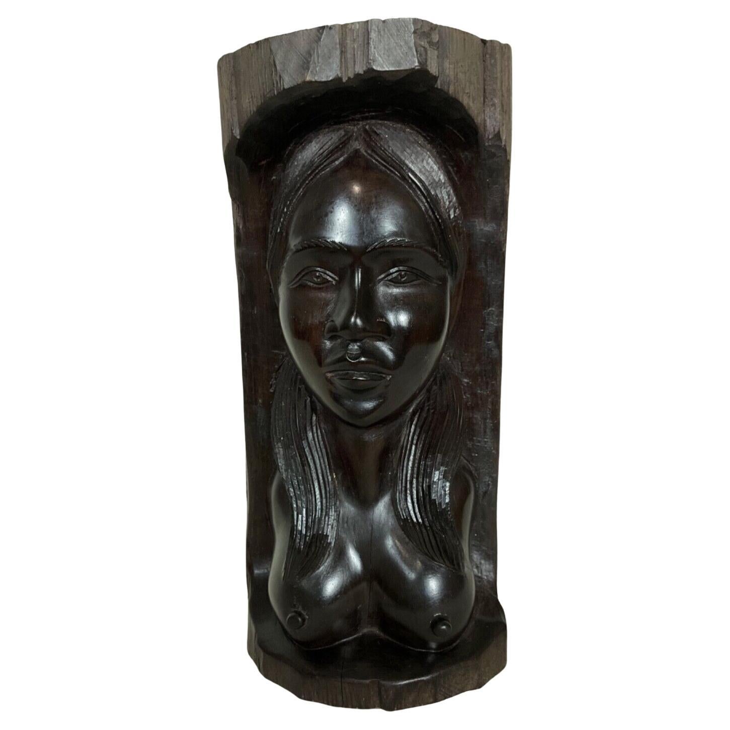 Escultura vintage malgache de madera de ébano tallada a mano de los años 50 - Figura de mujer - 2Y414