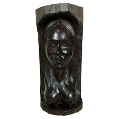 Escultura vintage malgache de madera de ébano tallada a mano de los años 50 - Figura de mujer - 2Y414