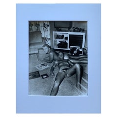 Vintage 1950s Male Original Nude Photo of Brothers Playing Records