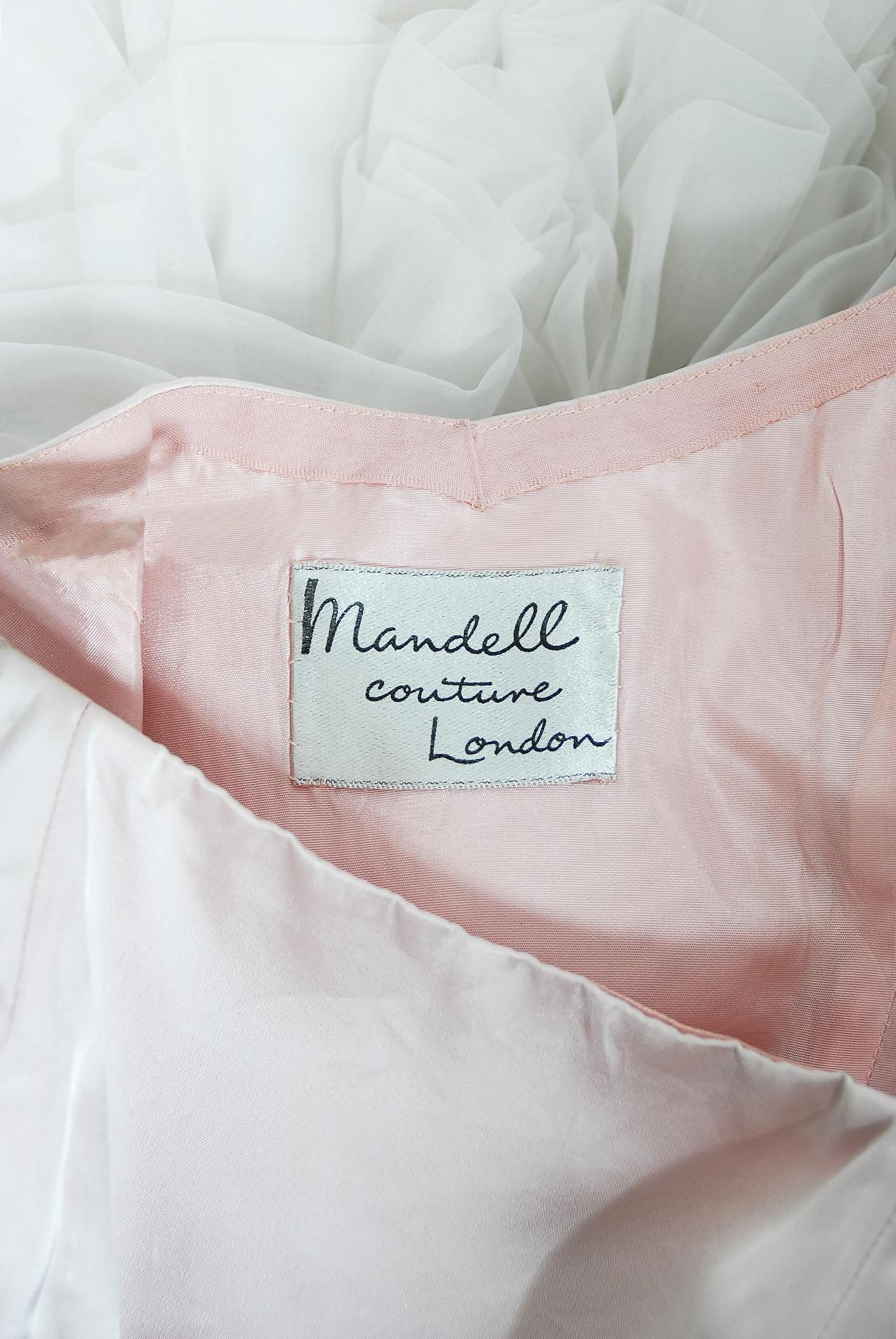 Vintage 1950's Mandell Couture Pink Silk & White Chiffon Ruffle-Cloud Dress  3