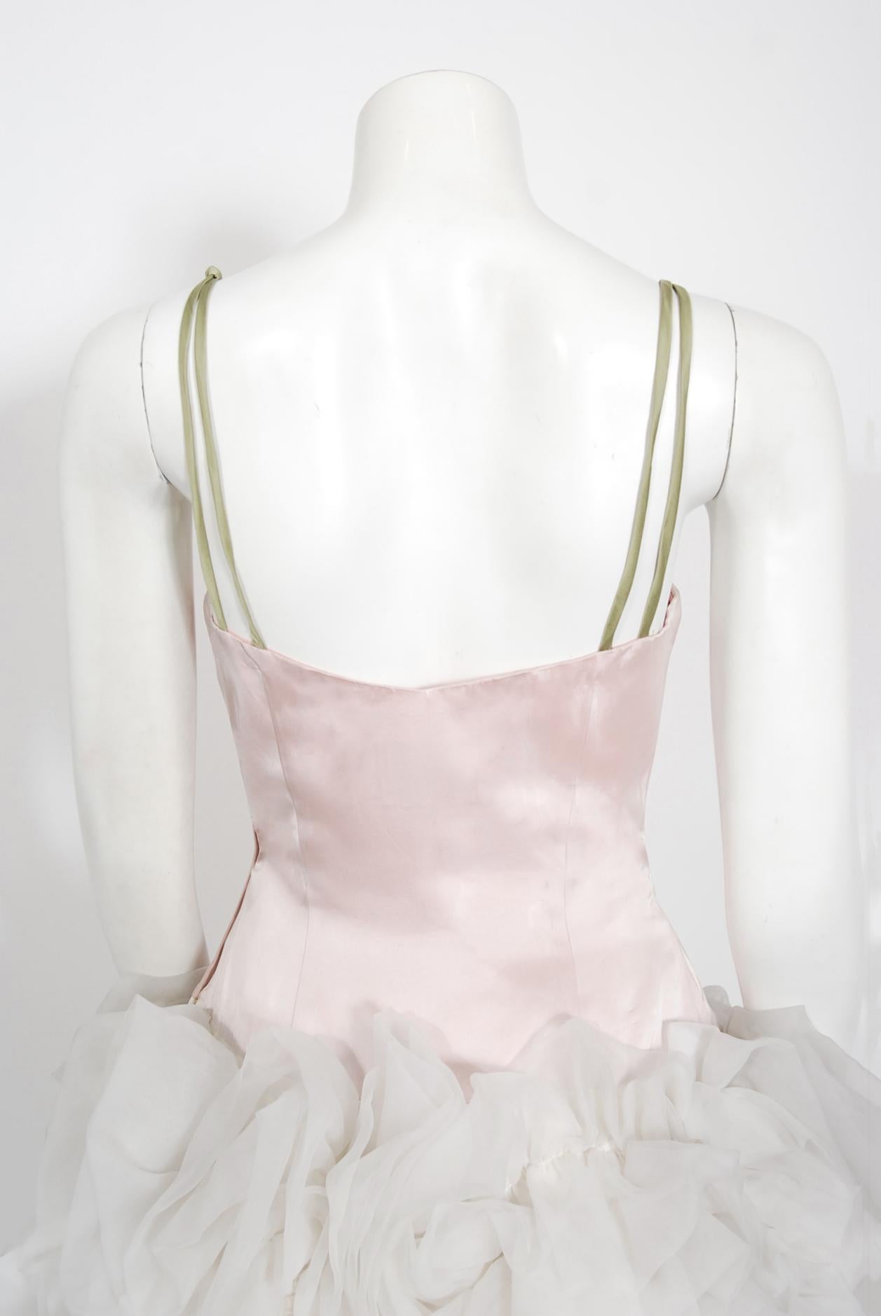 Vintage 1950's Mandell Couture Pink Silk & White Chiffon Ruffle-Cloud Dress  2