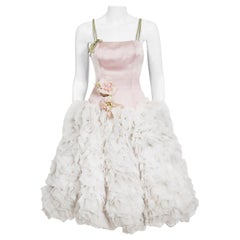 Retro 1950's Mandell Couture Pink Silk & White Chiffon Ruffle-Cloud Dress 