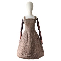 Vintage 1950's Maple Satin Beaded Embroidered Frank Usher Hoop Dress UK 8 US 4