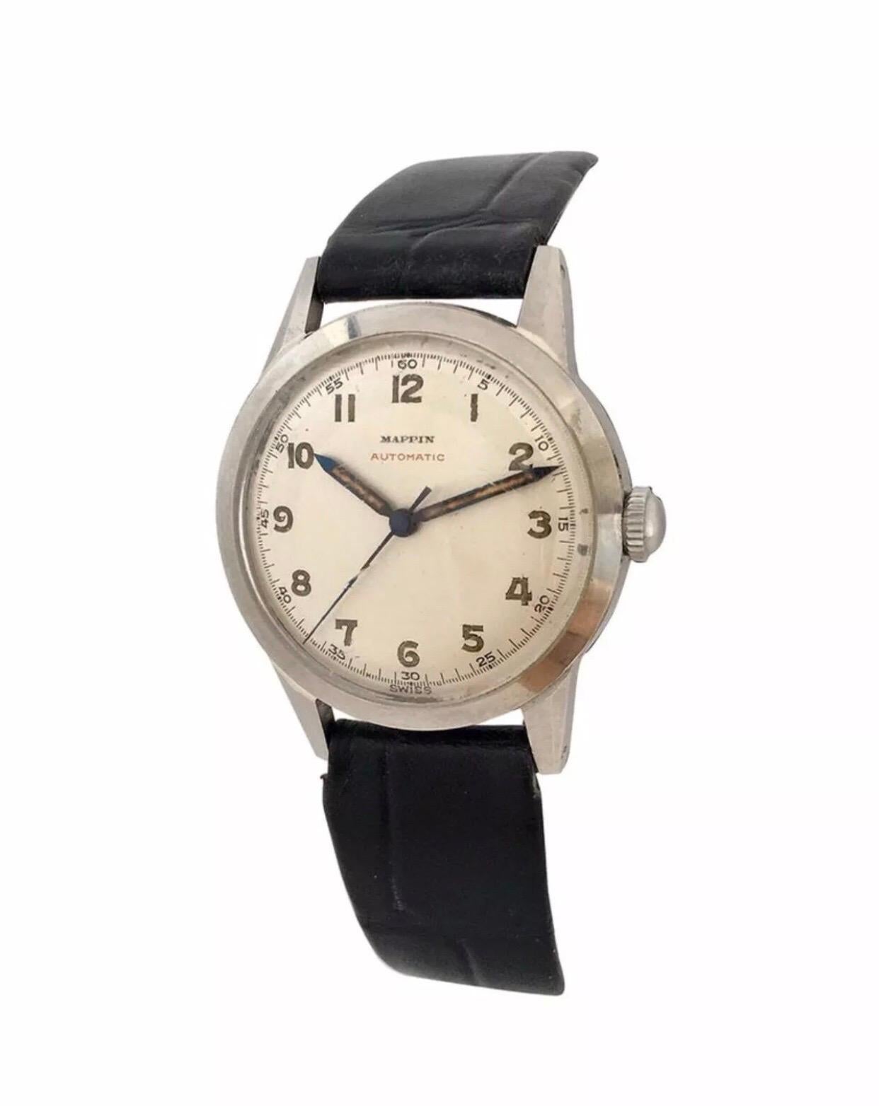 Vintage 1950s Mappin & Webb Stainless Steel Automatic with Sweep Seconds Watch For Sale 2