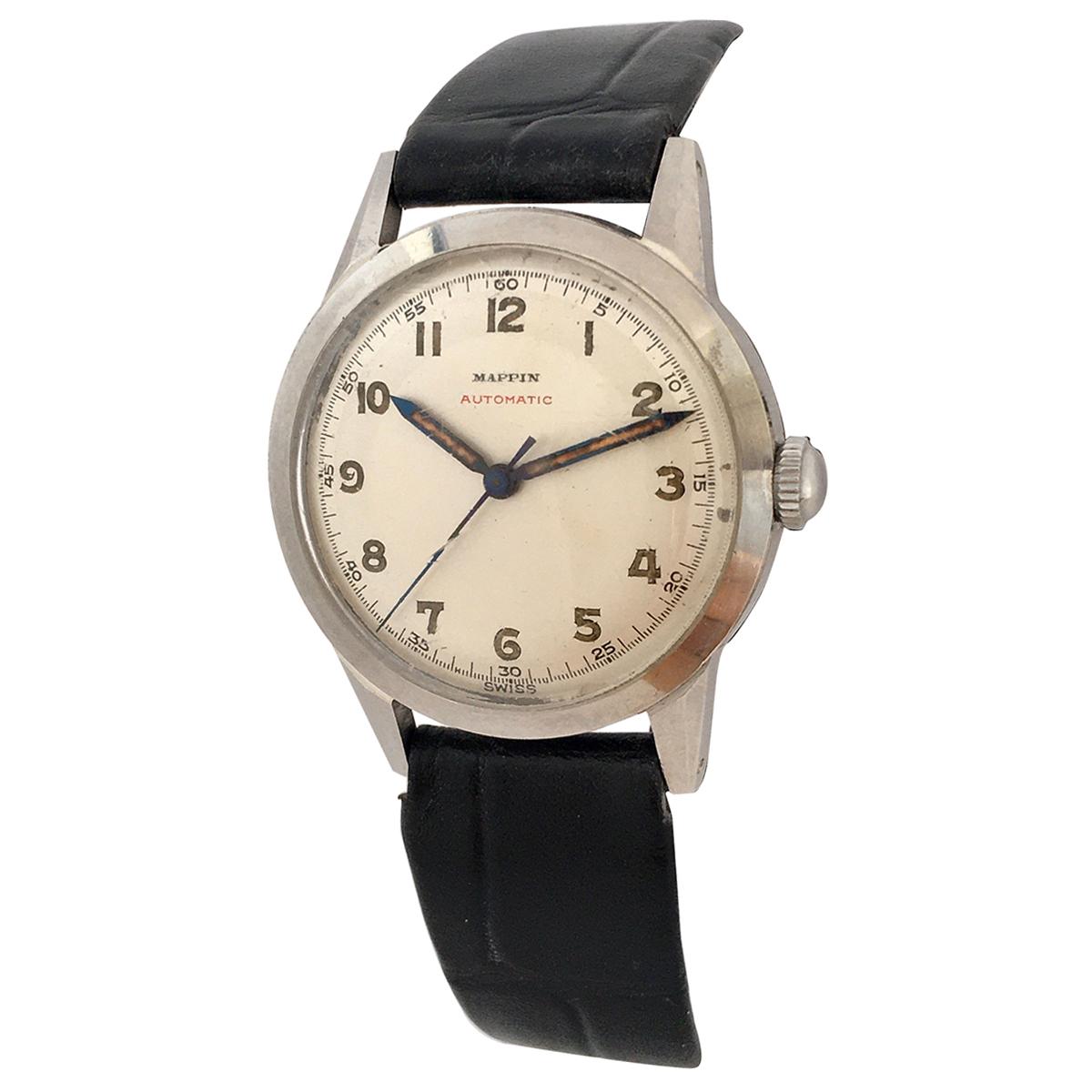 Vintage 1950s Mappin & Webb Stainless Steel Automatic with Sweep Seconds Watch For Sale