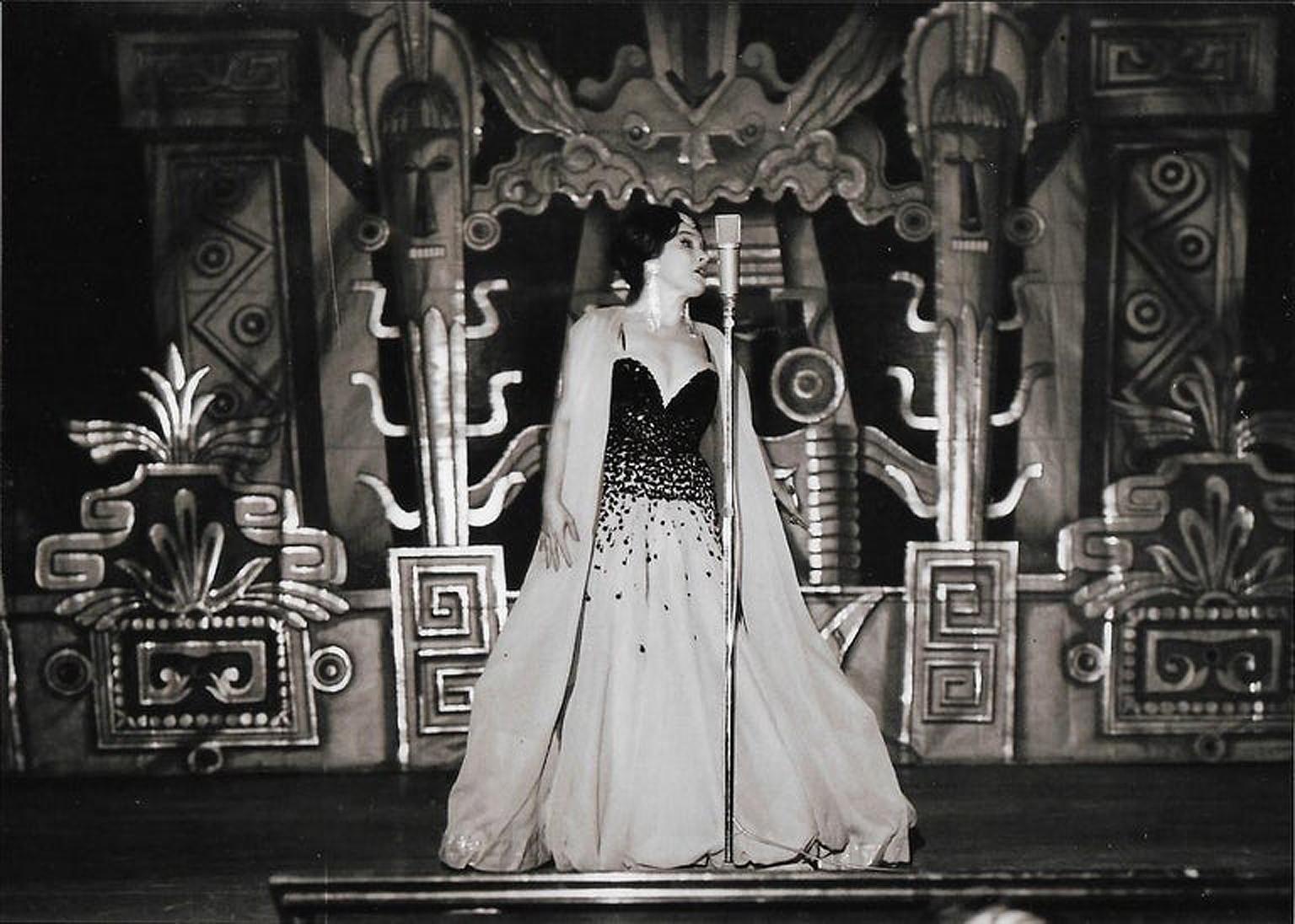 A truly breathtaking and one-of-a-kind creation by German couture designer Marie Latz. This special two-piece voluminous gown ensemble was custom made for Yma Sumac's 1954 sold out performance in Berlin. Yma Sumac (1922–2008) was a noted Peruvian