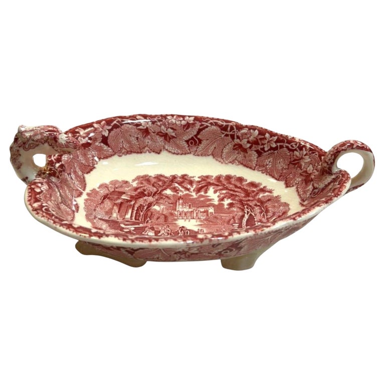 Pink iron stone dragon dish Mason's vista 1950s small chip Pink iron stone dragon dish Mason's vista 1950s small chip
