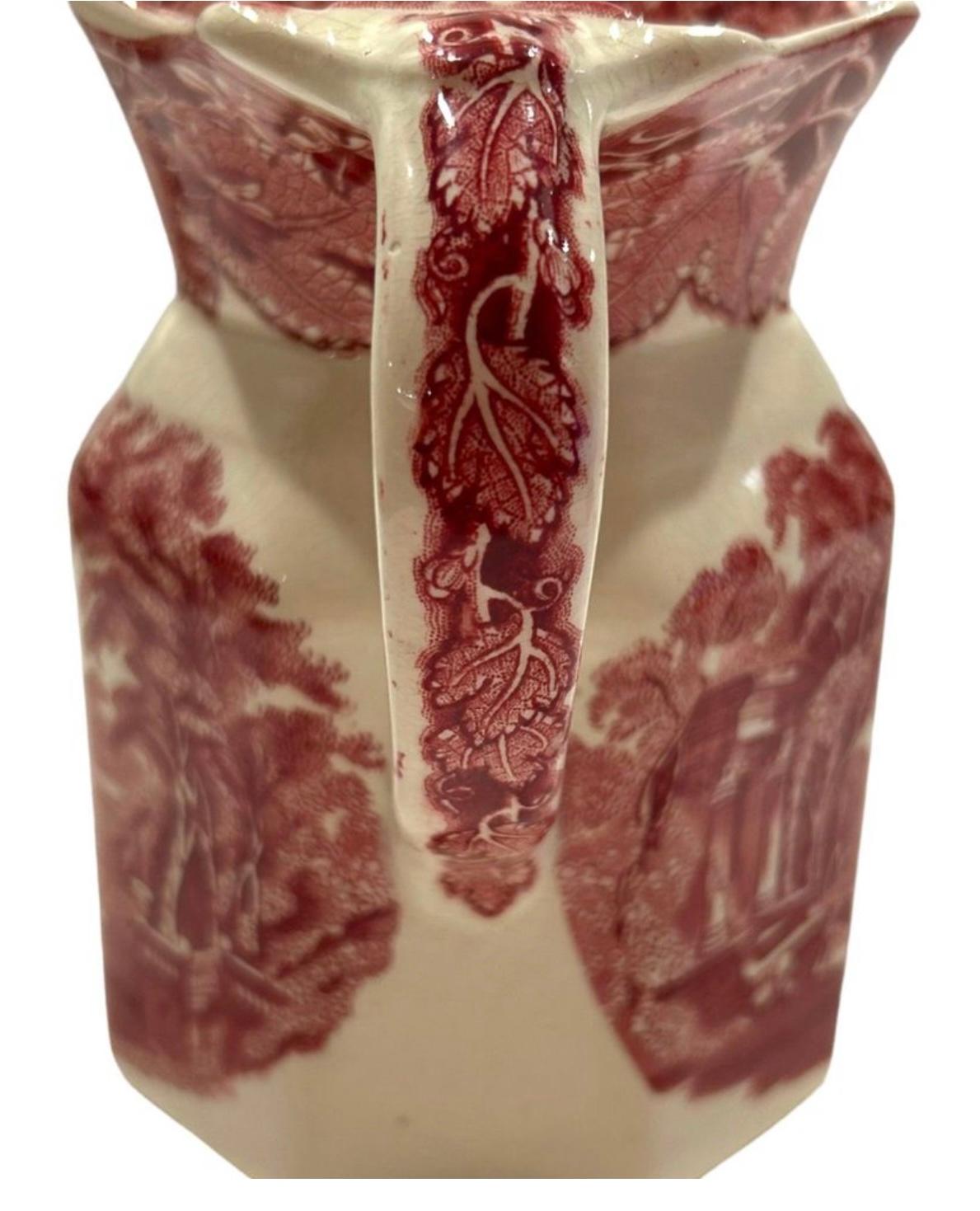 English Vintage 1950’s Mason’s Red “Vista” Ironstone Transferware Pitcher Jug ~ 6” For Sale