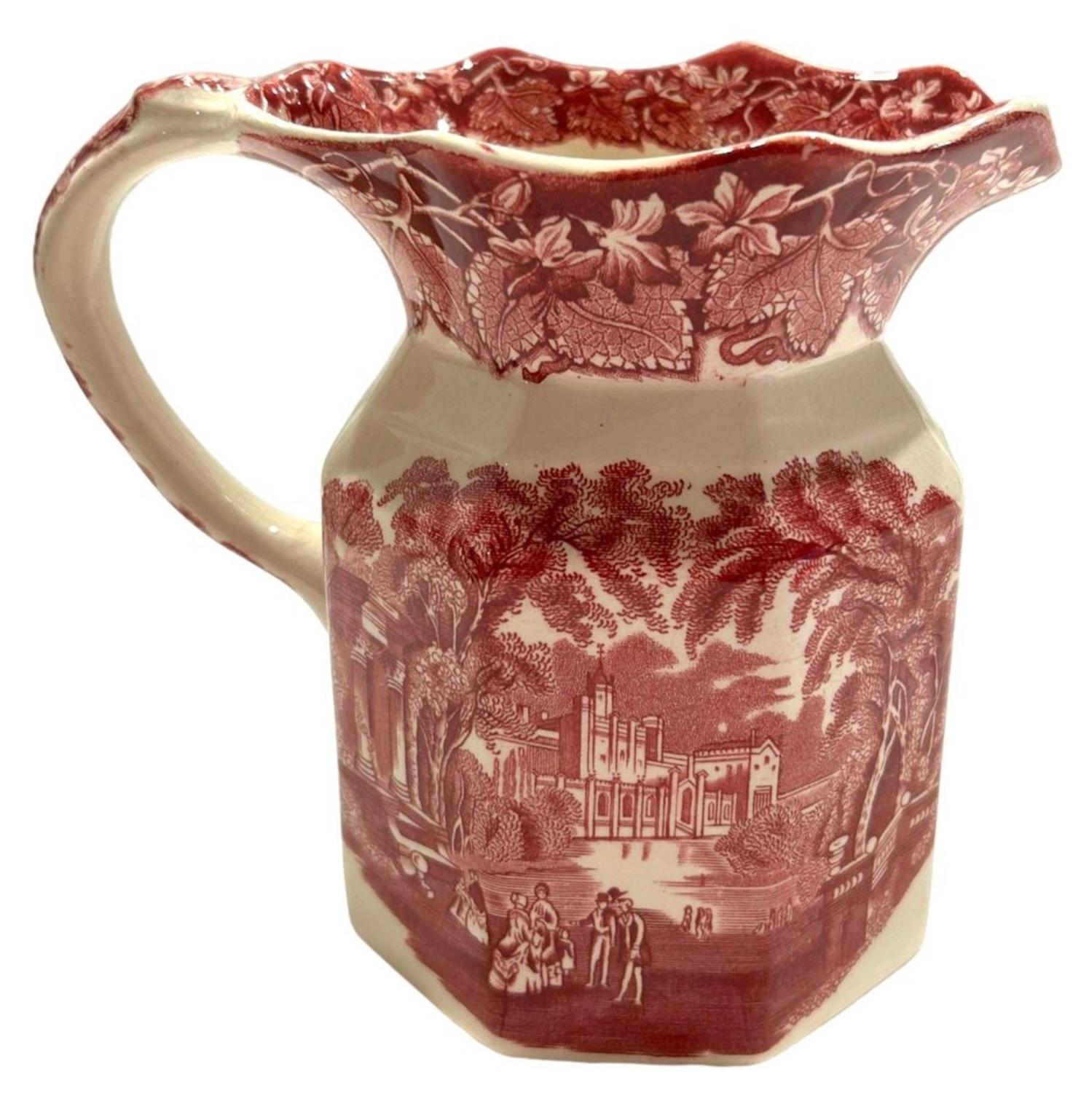 Vintage 1950’s Mason’s Red “Vista” Ironstone Transferware Pitcher Jug ~ 6” In Good Condition For Sale In Naples, FL