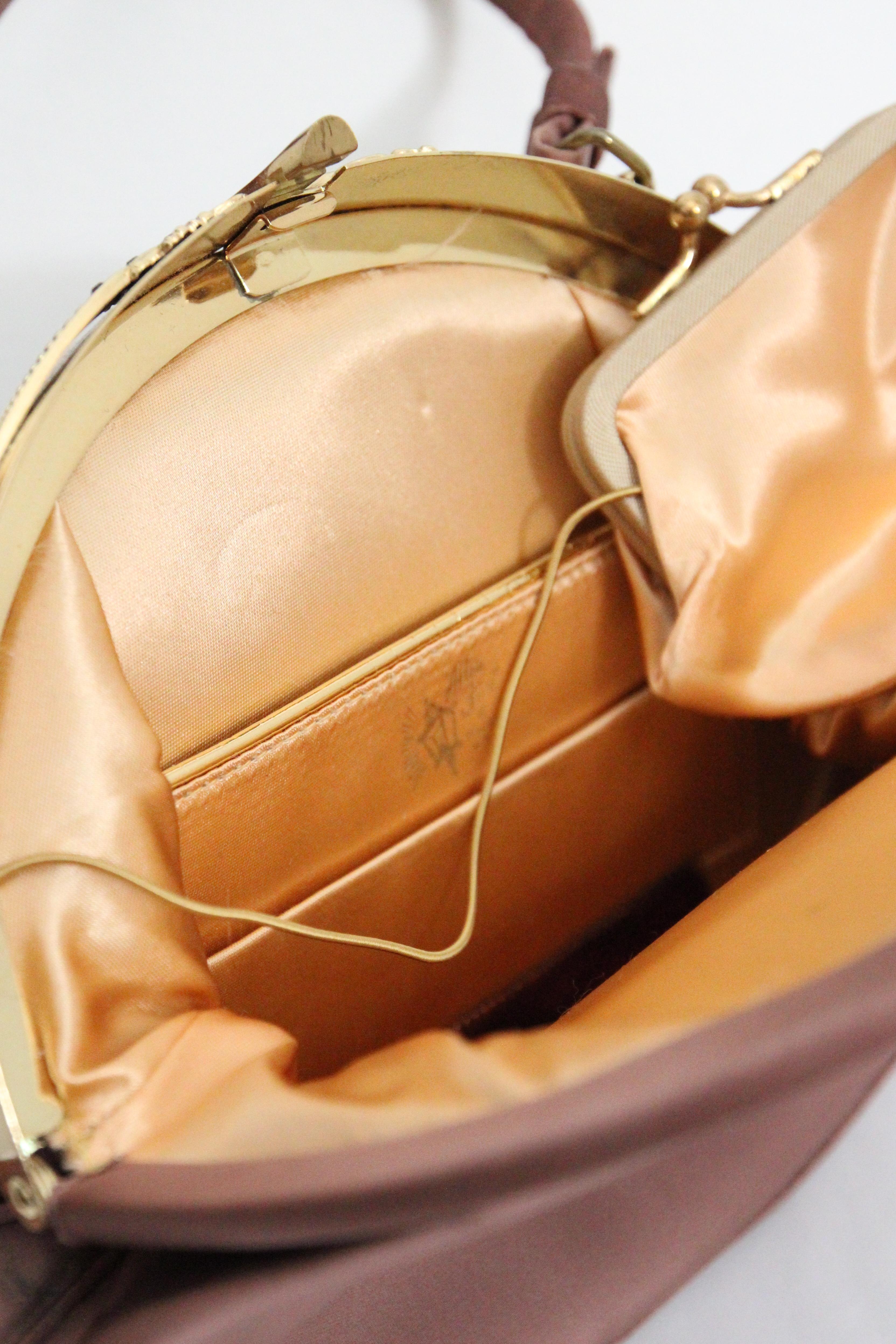 Vintage 1950's Satin Rhinestone Evening Bag Cocktail bag 1950s purse en vente 1