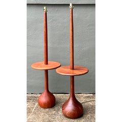 Vintage 1950s MCM Danish Teak Onion Bulb Floor Lamps - A Pair