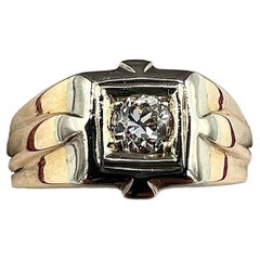 Anillo solitario vintage de oro amarillo con diamantes para hombre de los años 50