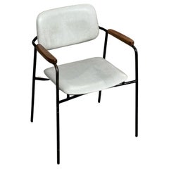 Vintage 1950s metal, oak and white leatherette armchair in Pierre Paulin style 