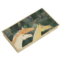 Vintage 1950's Mexican Box of Brass Decorated with Marble, Copper, Silver