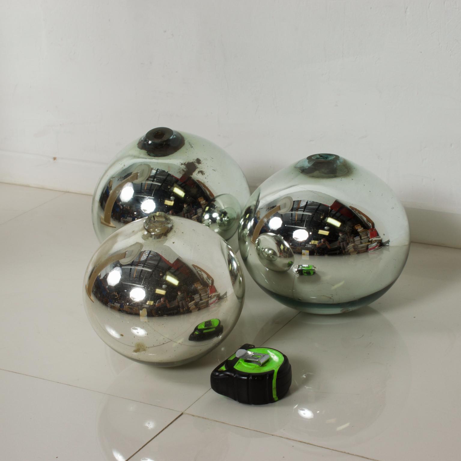 Mexican Vintage 1950s Mexico Mercury Glass Globes Gazing Ball Spheres- set of 3
