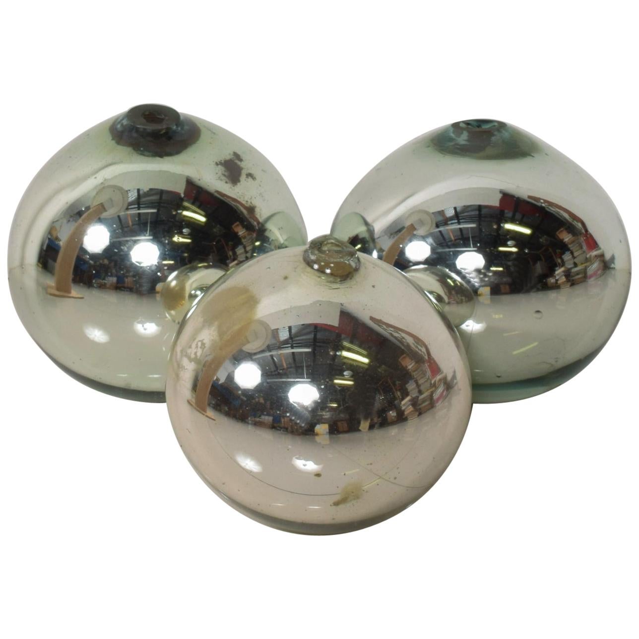 Vintage 1950s Mexico Mercury Glass Globes Gazing Ball Spheres- set of 3