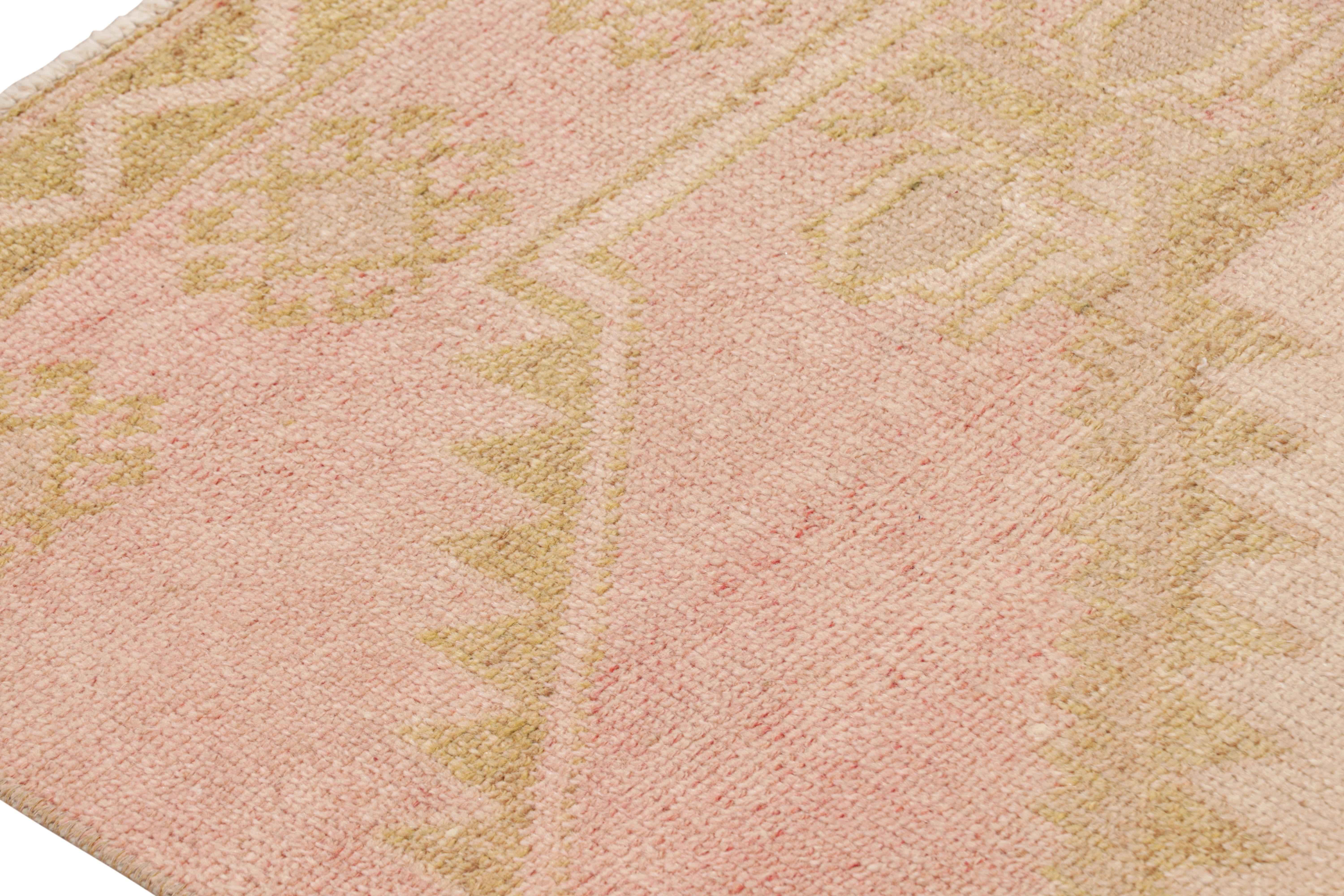 Mid-20th Century Vintage 1950s Mid-Century Kilim Pink Runner Beige Geometric by Rug & Kilim For Sale