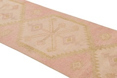 Vintage 1950s Mid-Century Kilim Pink Runner Beige Geometric by Rug & Kilim