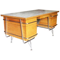 Vintage 1950s Mid-Century Modern Industrial Trimline Executive Desk by KEM Weber