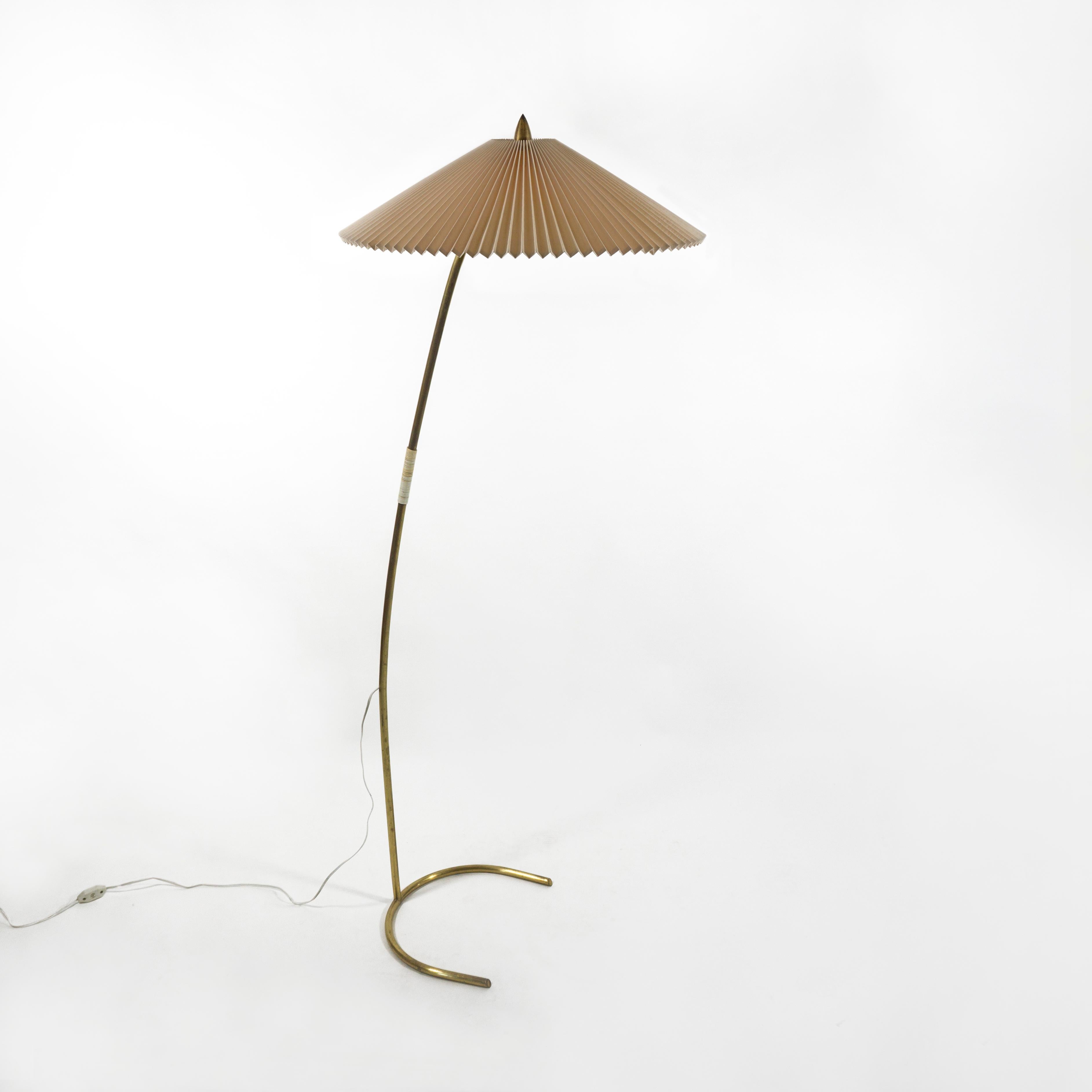 Mid-Century Modern Vintage 1950s Mid-Century Rupert Nikoll Brass Floor Lamp Pleated Shade, Austria For Sale