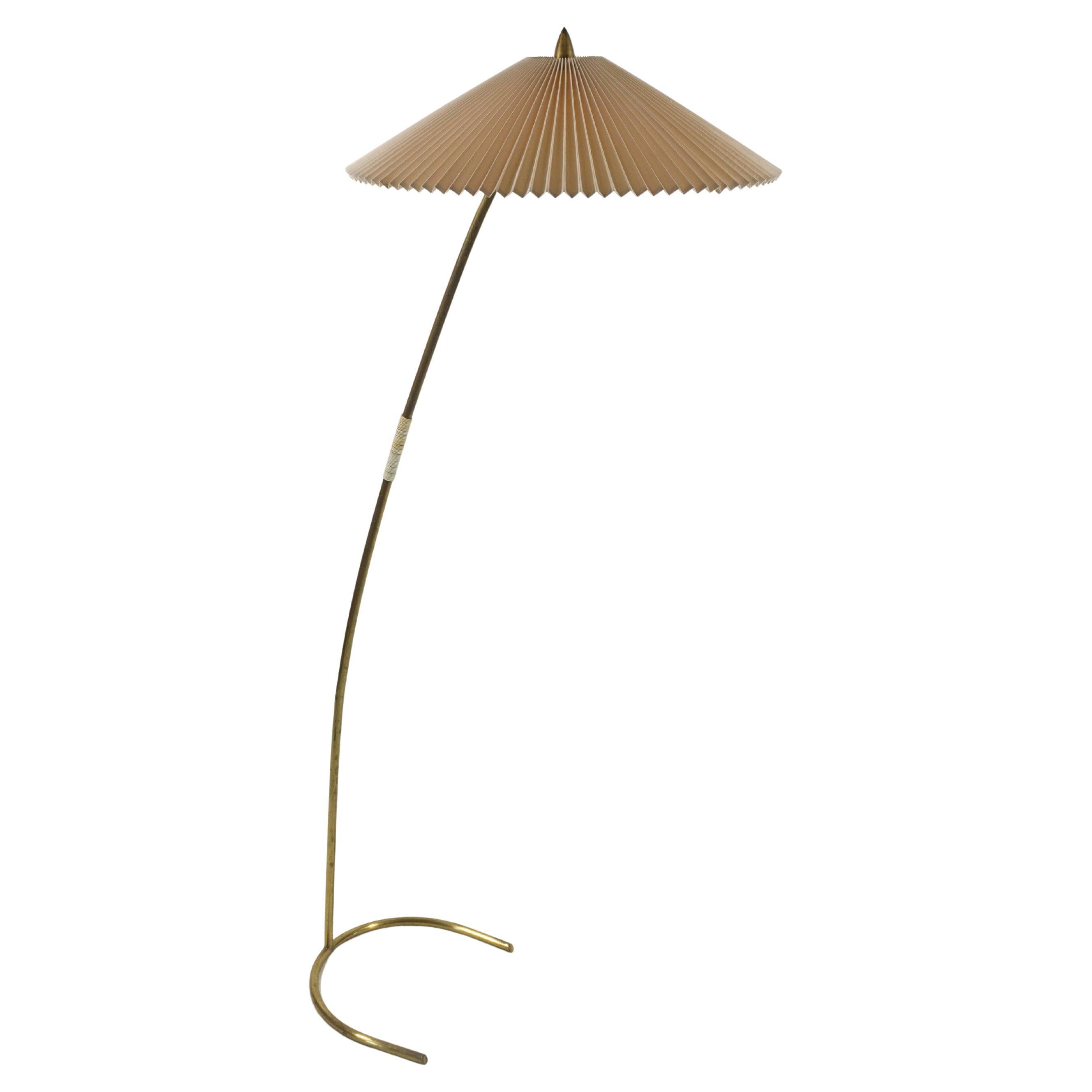 Vintage 1950s Mid-Century Rupert Nikoll Brass Floor Lamp Pleated Shade, Austria