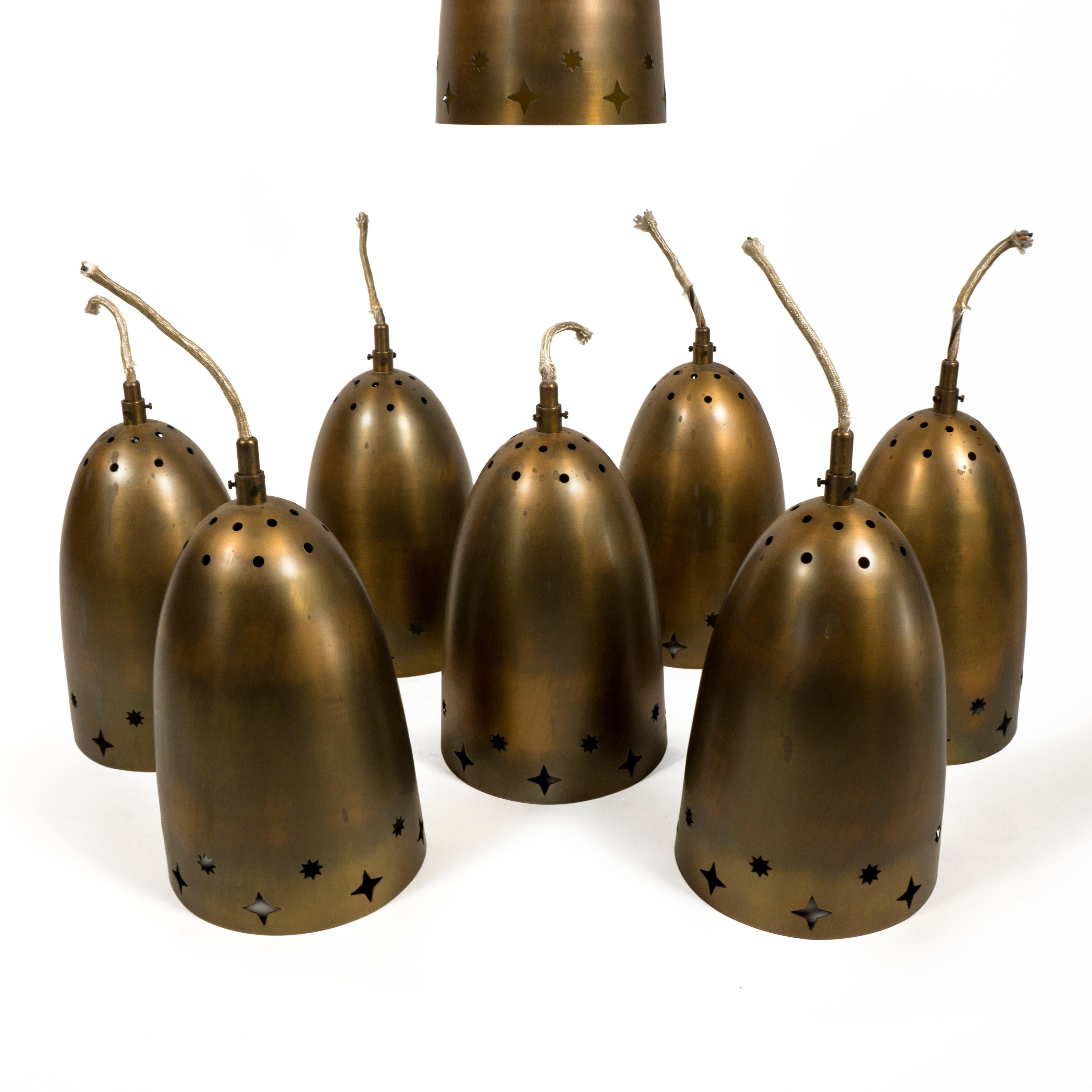 Allemand Vintage 1950s Mid Century Modern Star Perforated Brass Church s Light (lampe à suspension) en vente